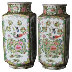 Vintage Pair of Chinese Porcelain Vases, Garden& Birds, 20th Century