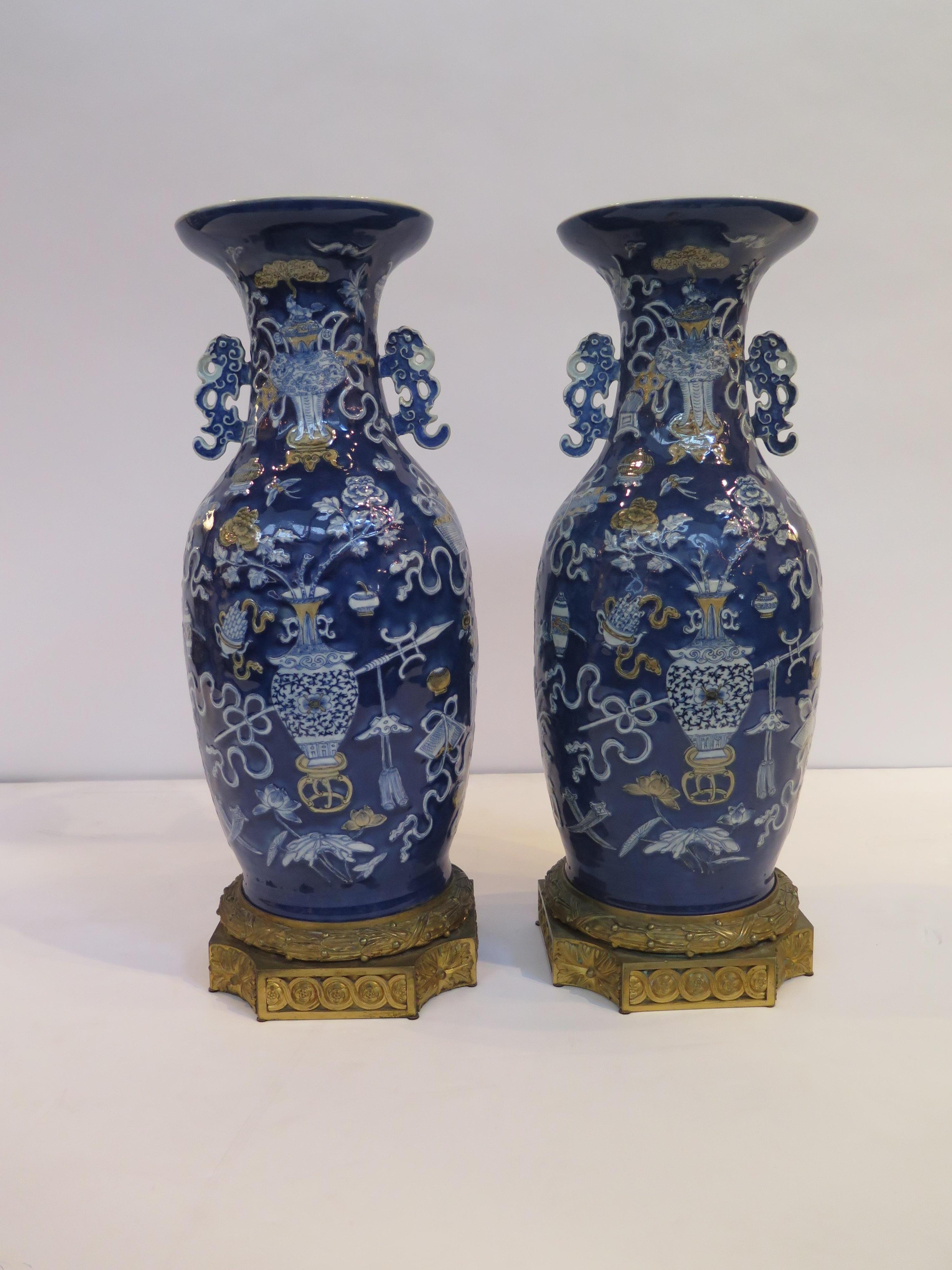 Pair of Chinese Porcelain Vases on French Gilt Bronze Bases For Sale 9
