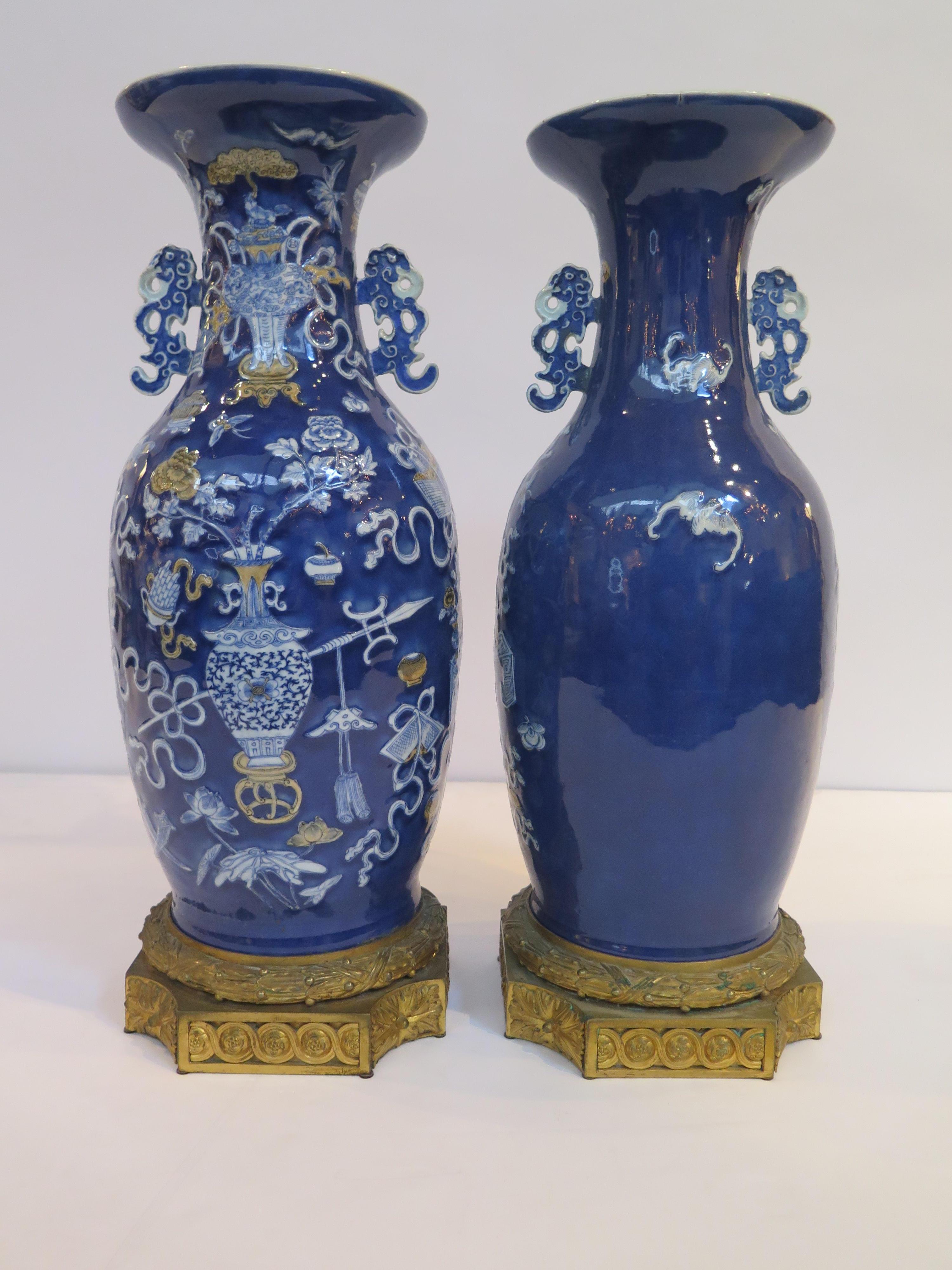 Pair of Chinese Porcelain Vases on French Gilt Bronze Bases For Sale 10