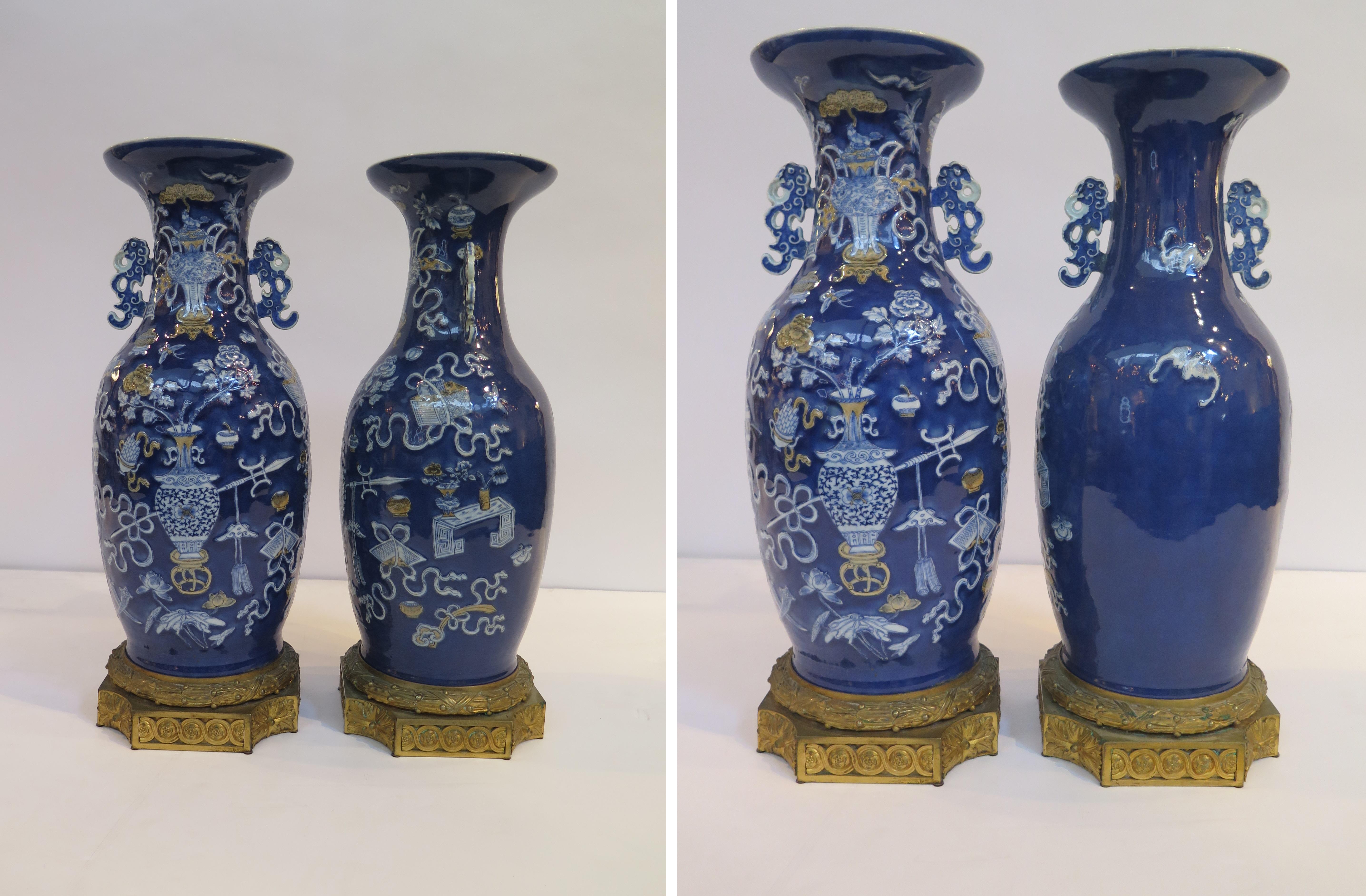Pair of Chinese Porcelain Vases on French Gilt Bronze Bases In Good Condition For Sale In Dallas, TX