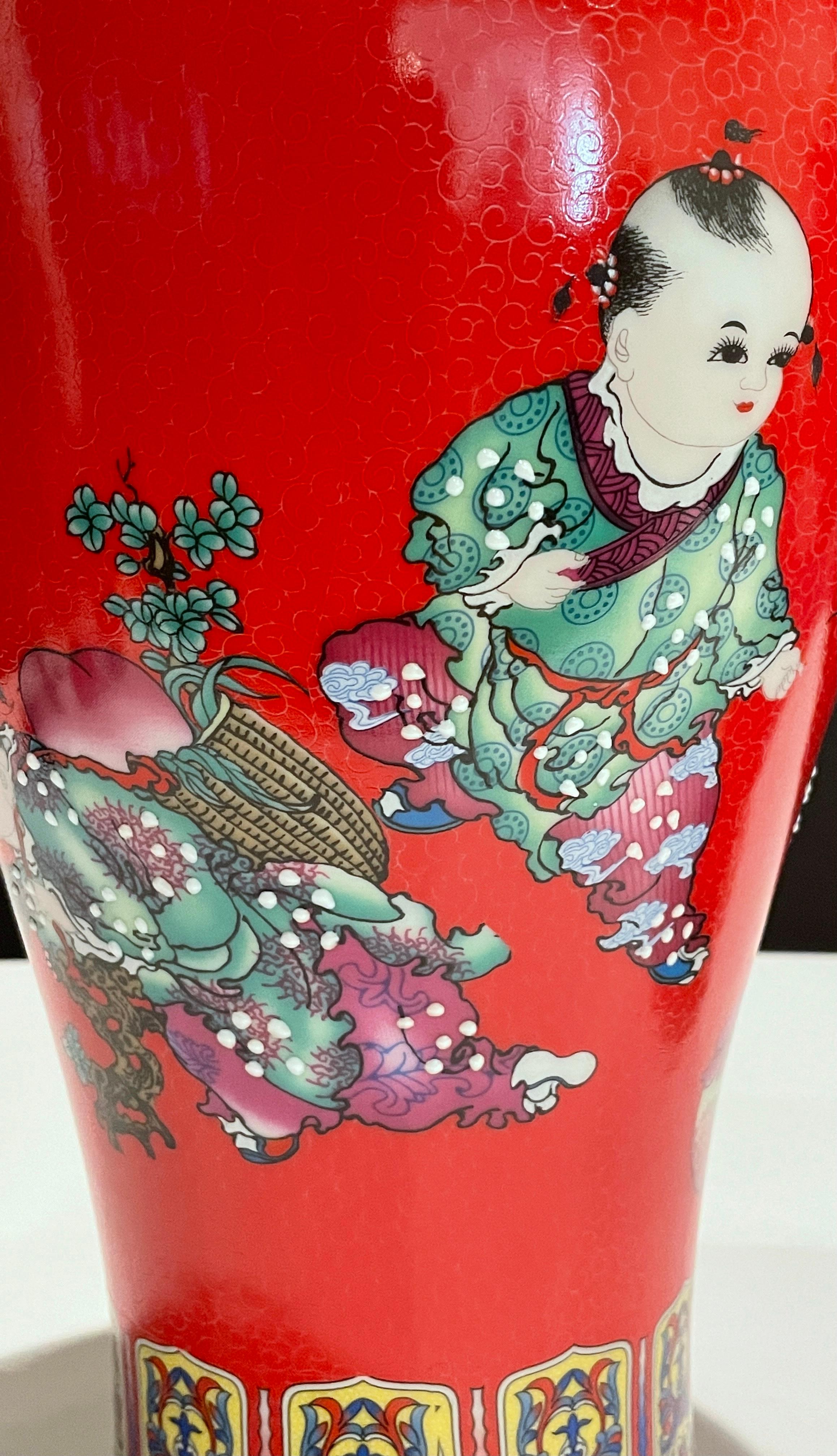 Pair of Chinese Porcelain Vases With Children In Good Condition For Sale In Norwood, NJ