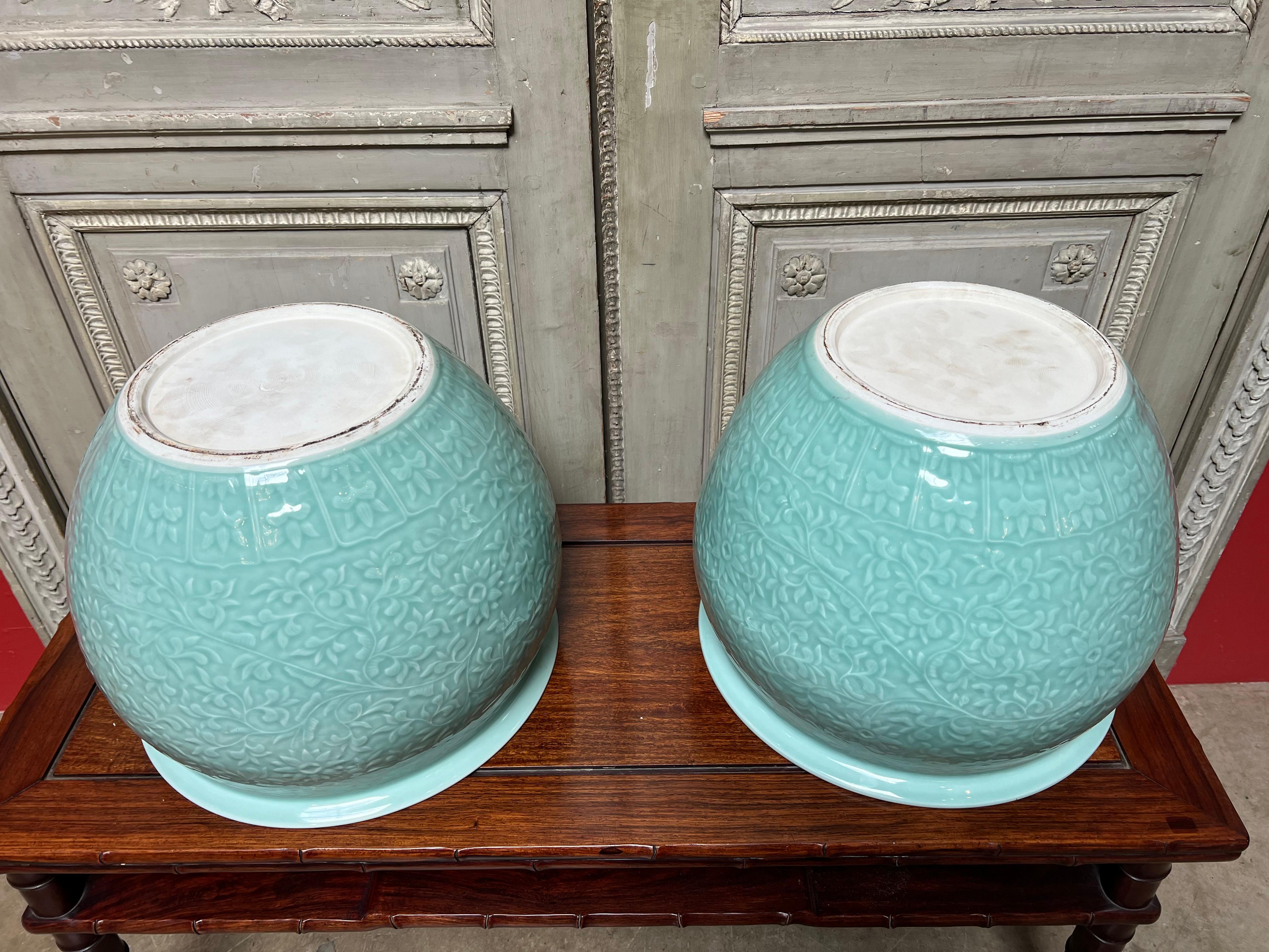 Pair of Chinese Porclelain Celedon Planters For Sale 1