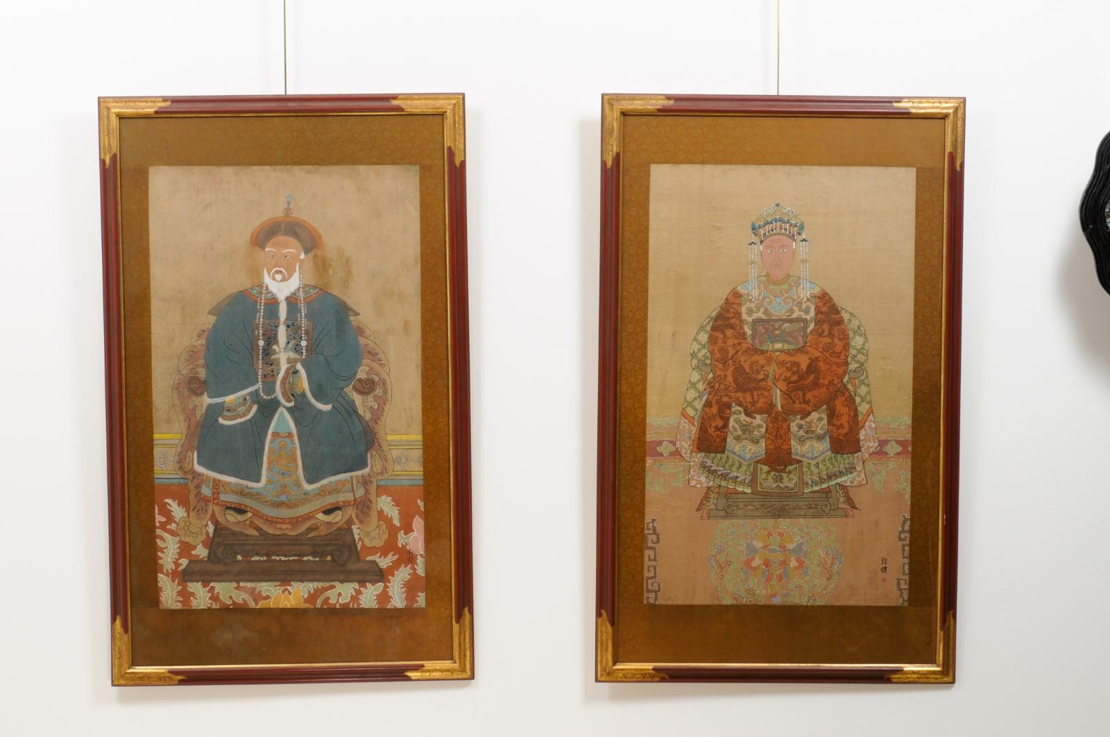 Pair of Chinese Portraits in Red Painted & Gilt Frames For Sale 9