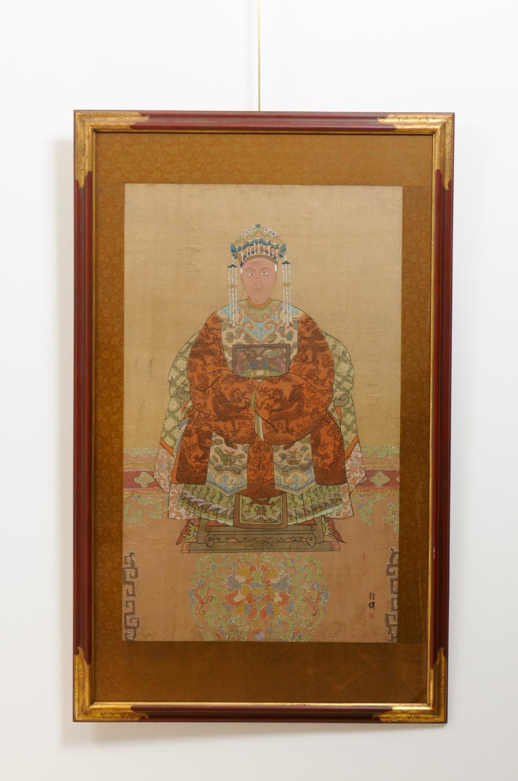 Pair of Chinese Portraits in Red Painted & Gilt Frames For Sale 10