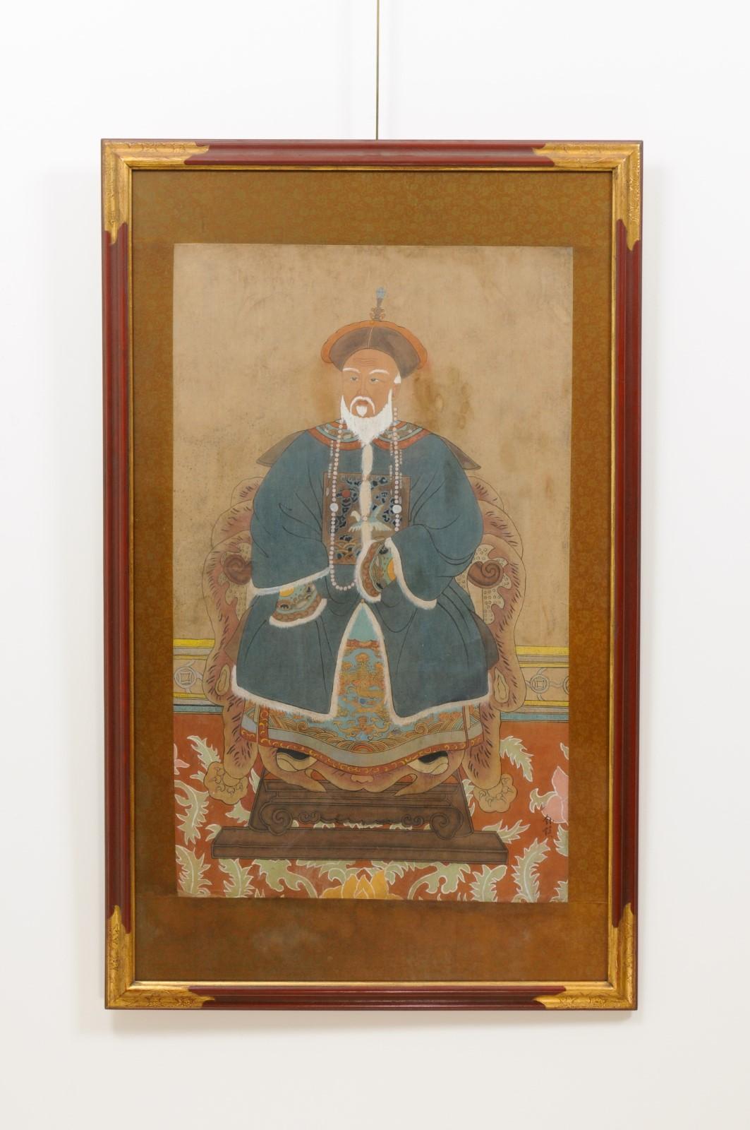 Pair of Chinese Portraits in Red Painted & Gilt Frames For Sale 11