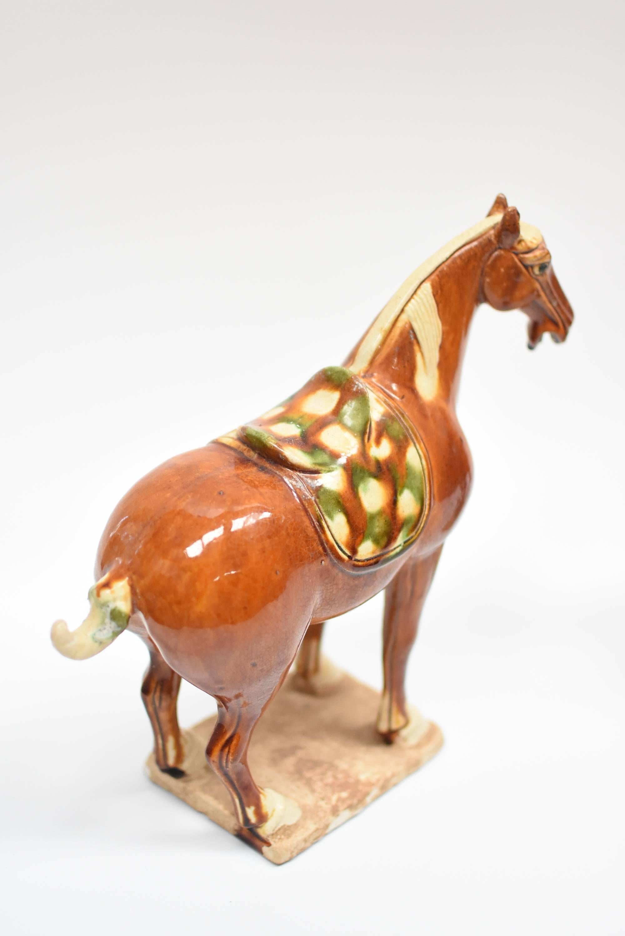 Pair of Chinese Pottery Horses, Tang San Cai Style 7