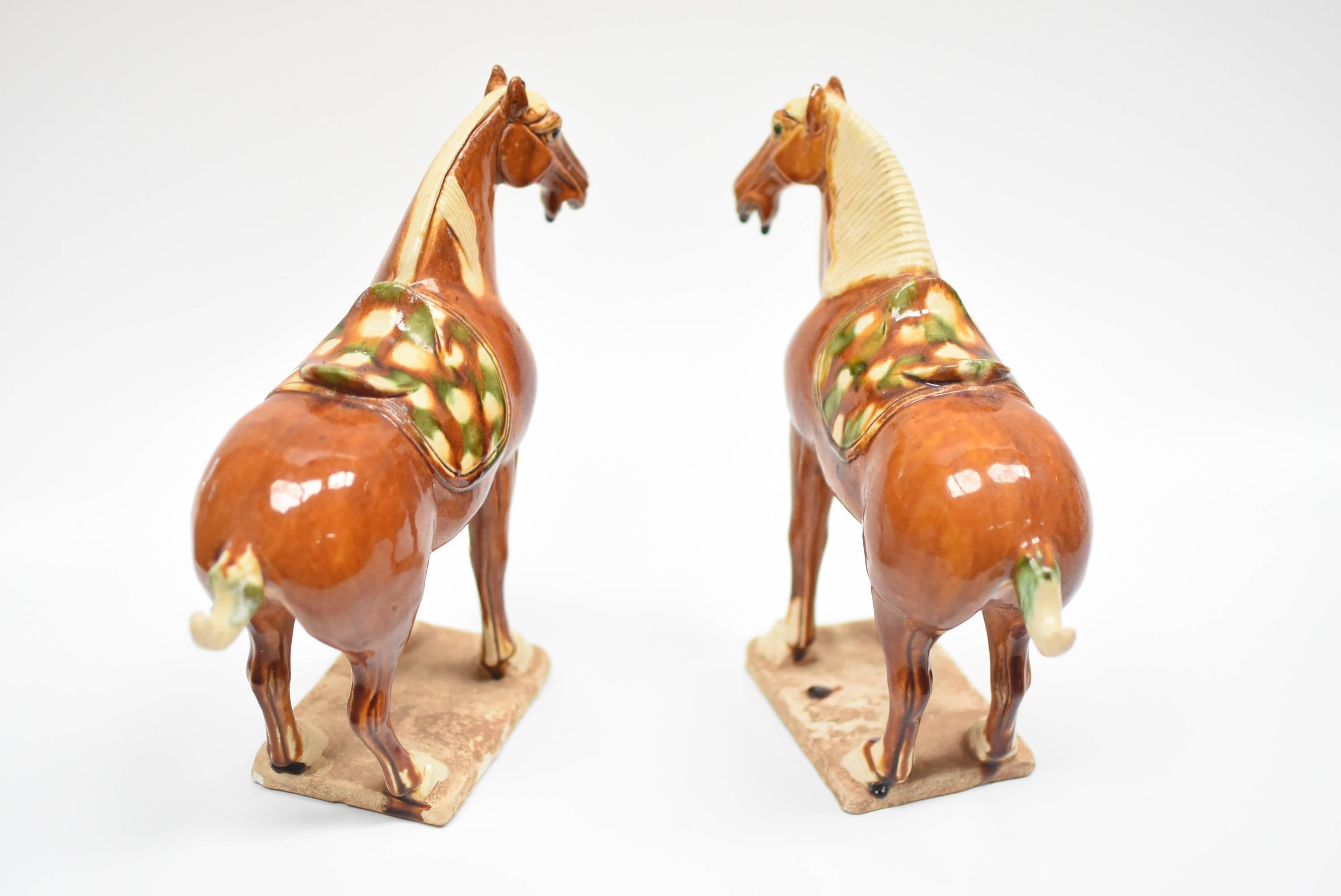 Pair of Chinese Pottery Horses, Tang San Cai Style 9