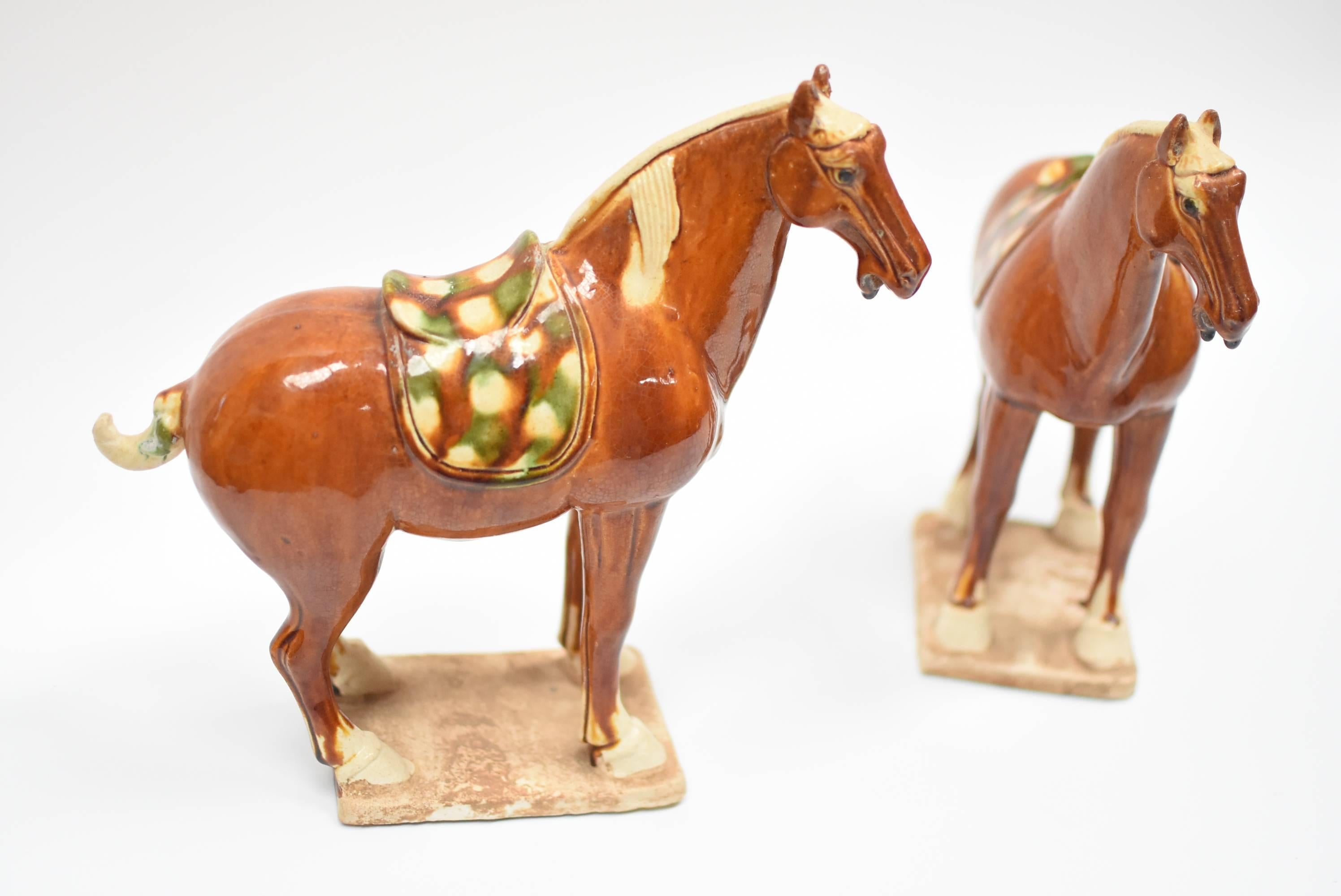 Pair of Chinese Pottery Horses, Tang San Cai Style 11