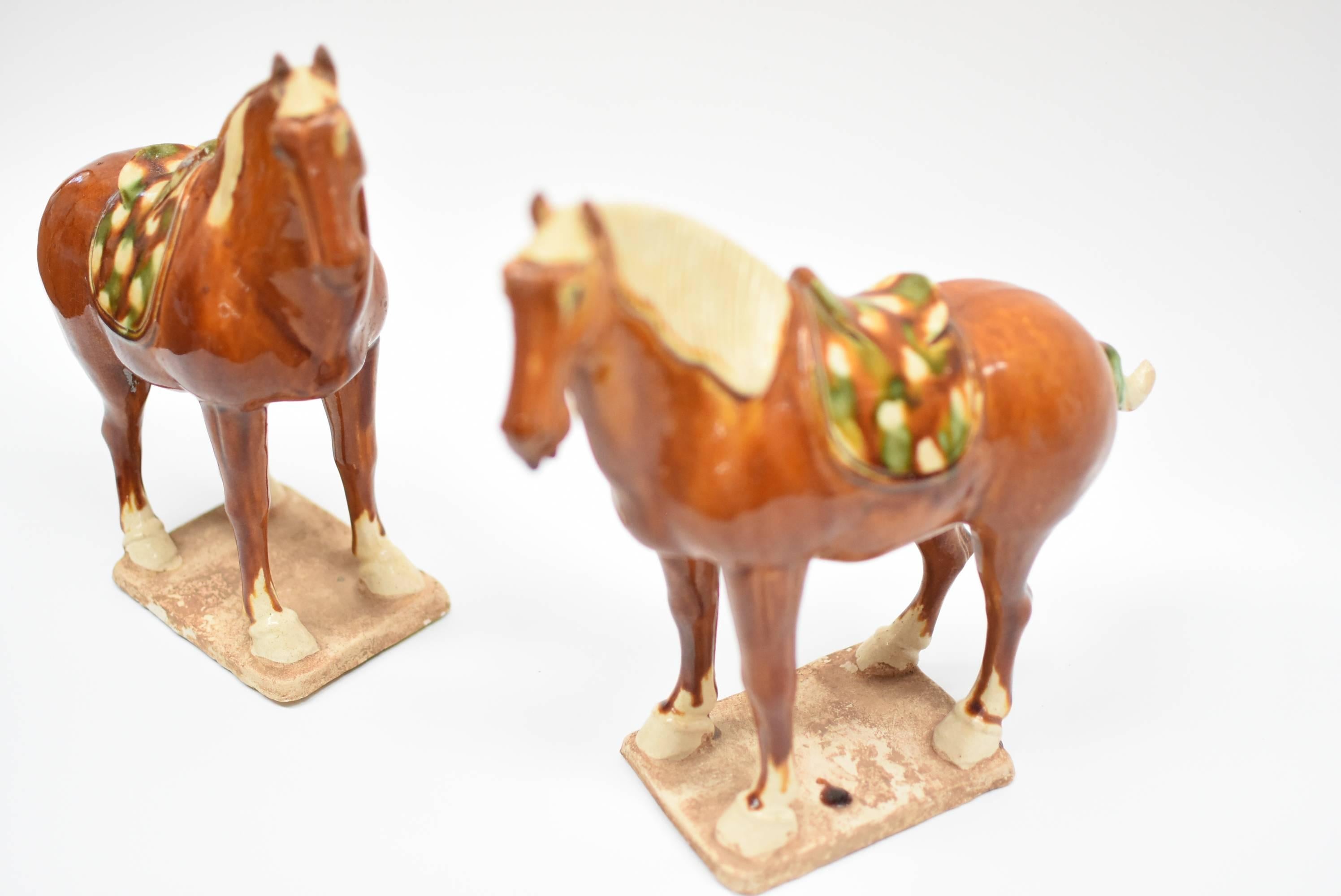 Pair of Chinese Pottery Horses, Tang San Cai Style 12