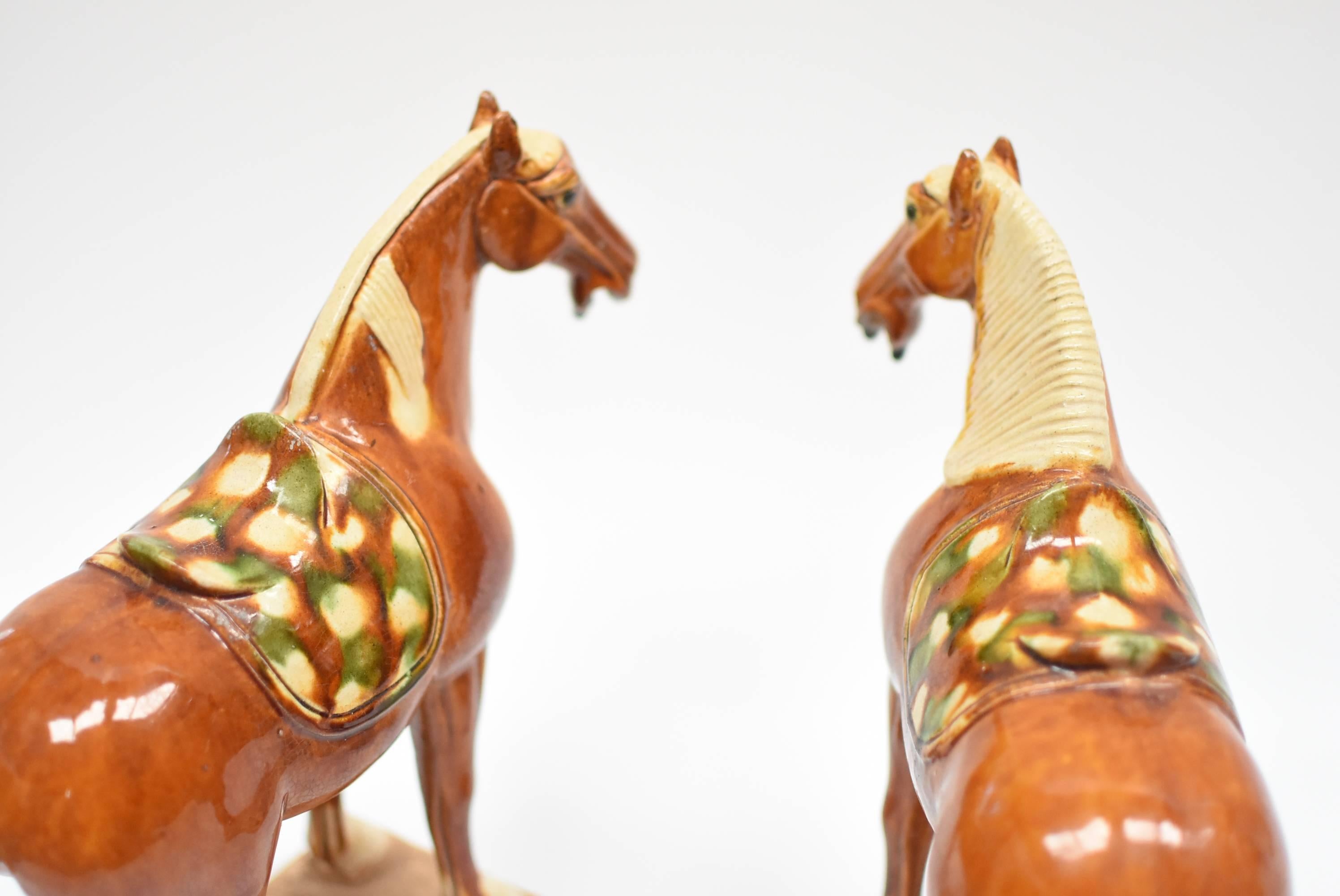 Pair of Chinese Pottery Horses, Tang San Cai Style 13