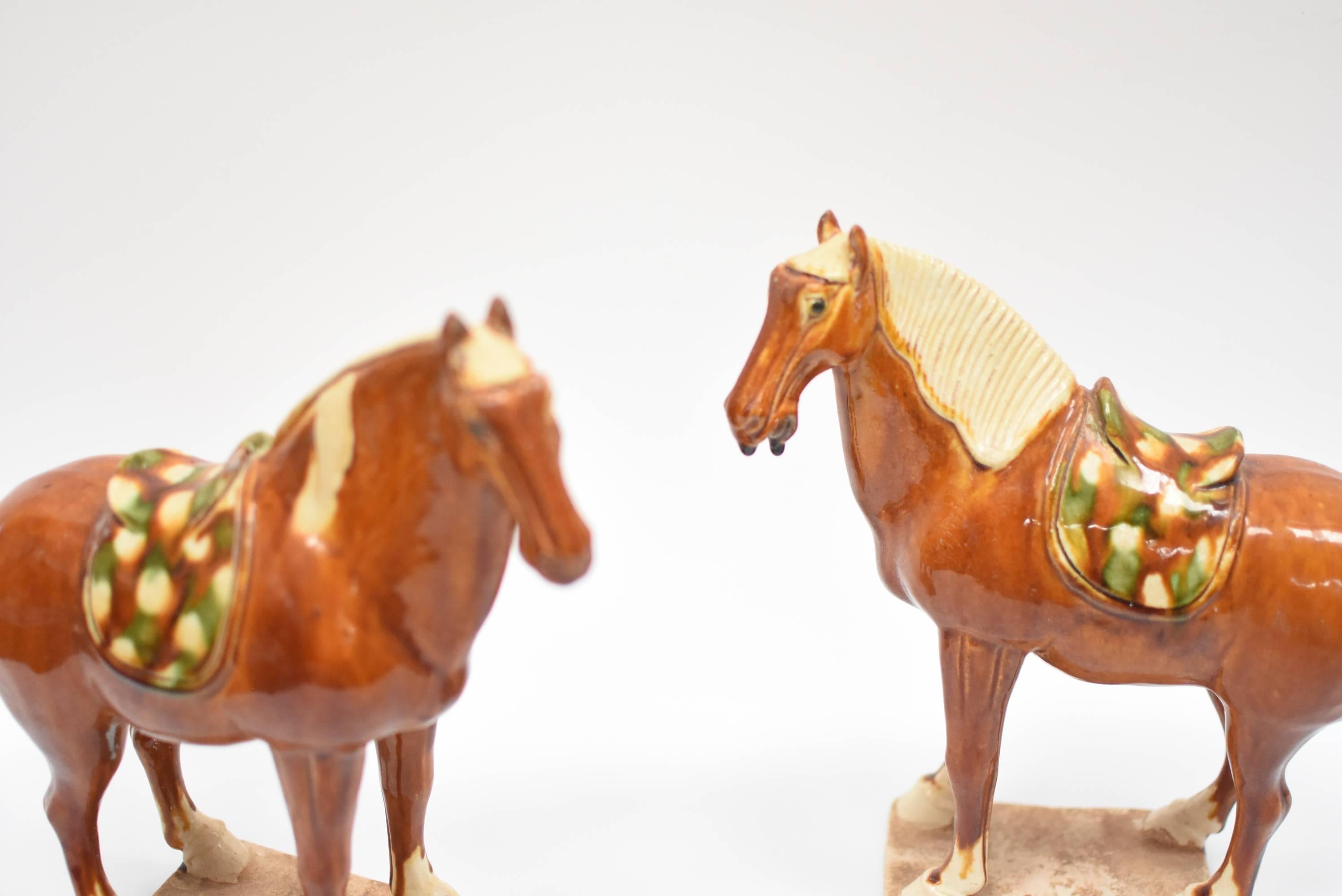 Contemporary Pair of Chinese Pottery Horses, Tang San Cai Style