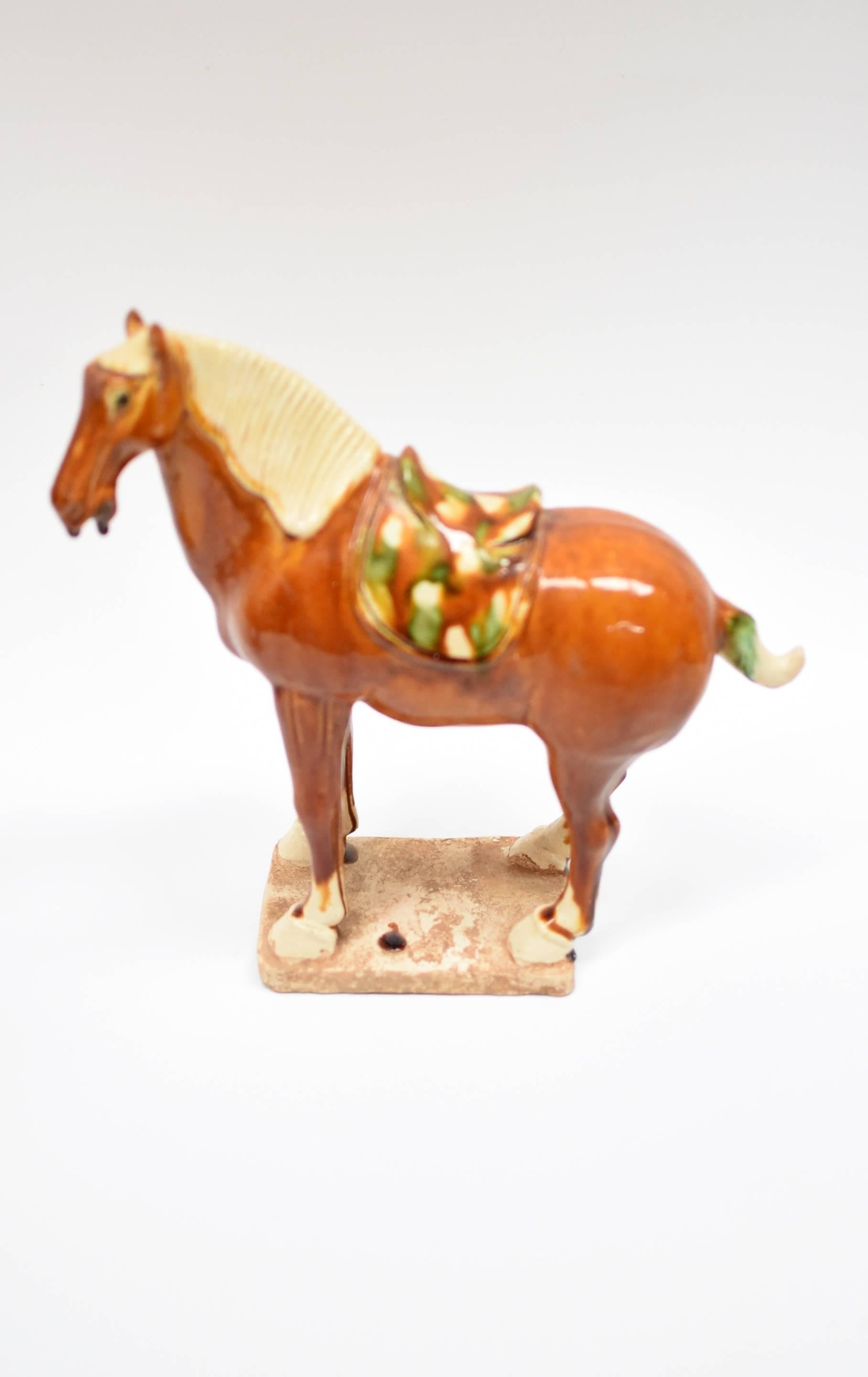 Terracotta Pair of Chinese Pottery Horses, Tang San Cai Style