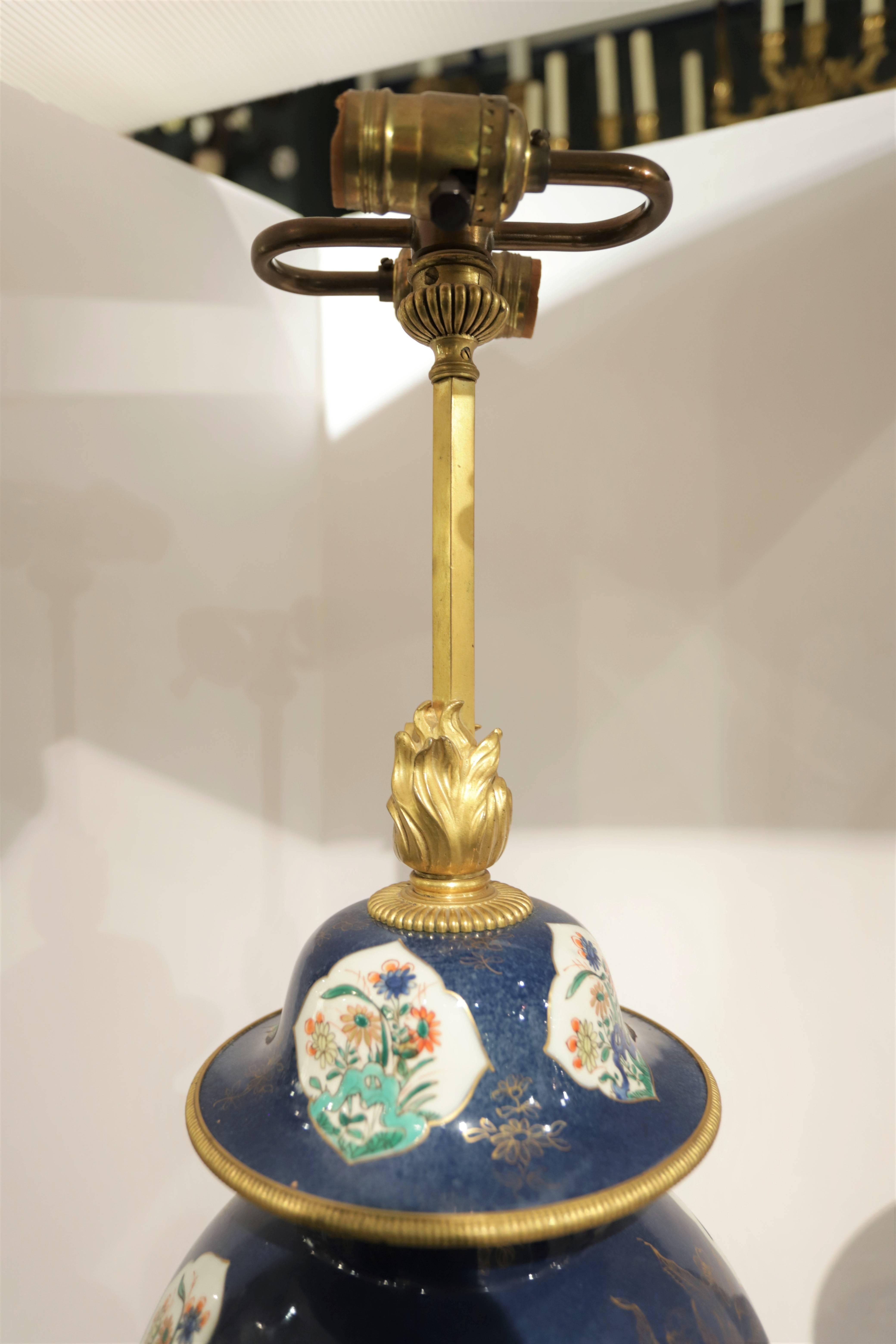 American Pair of Chinese Powder Blue Bronze-Mounted Lamps Attributed to Caldwell