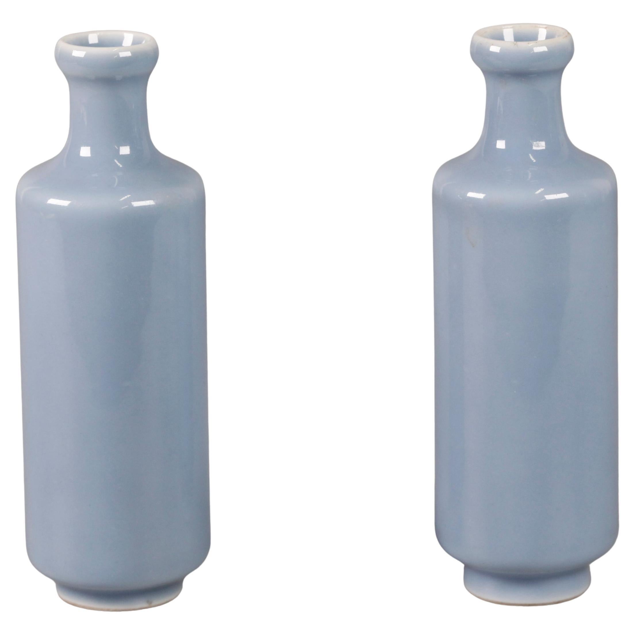 Pareja de jarrones chinos de porcelana azul polvo, Periodo republicano