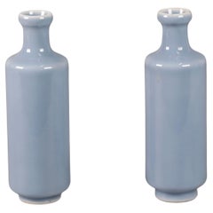 Paire de vases chinois en porcelaine bleu poudre, période républicaine