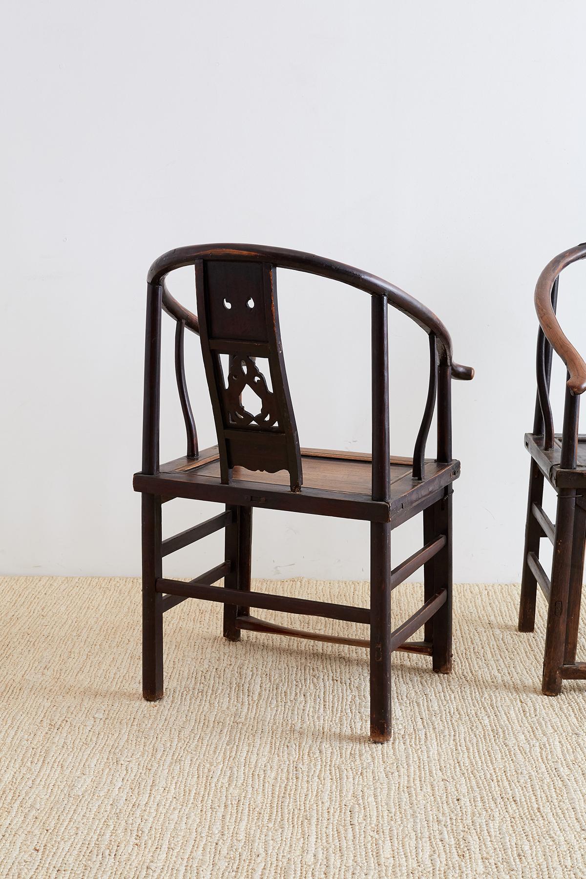19th Century Pair of Chinese Provincial Qing Horseshoe Chairs