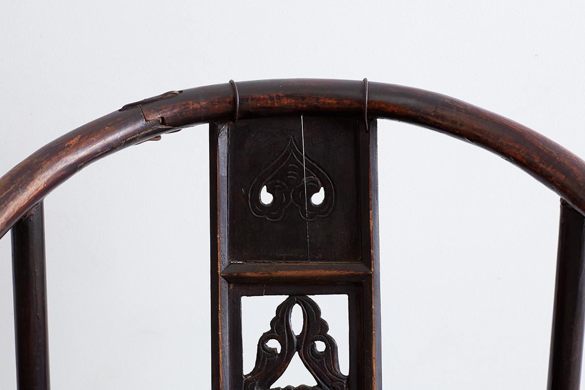 Iron Pair of Chinese Provincial Qing Horseshoe Chairs