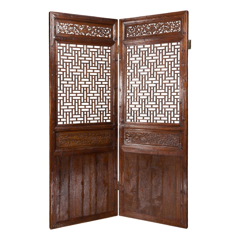 Pair of Chinese Qing Dynasty 19th Century Architectural Panels with Fretwork For Sale 9