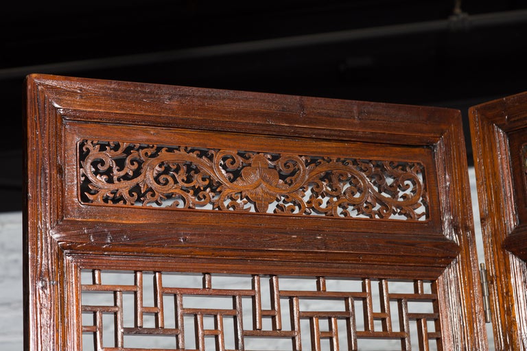 Pair of Chinese Qing Dynasty 19th Century Architectural Panels with Fretwork For Sale 3