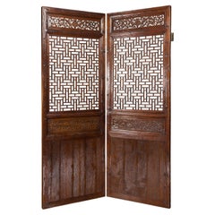 Antique Pair of Chinese Qing Dynasty 19th Century Architectural Panels with Fretwork