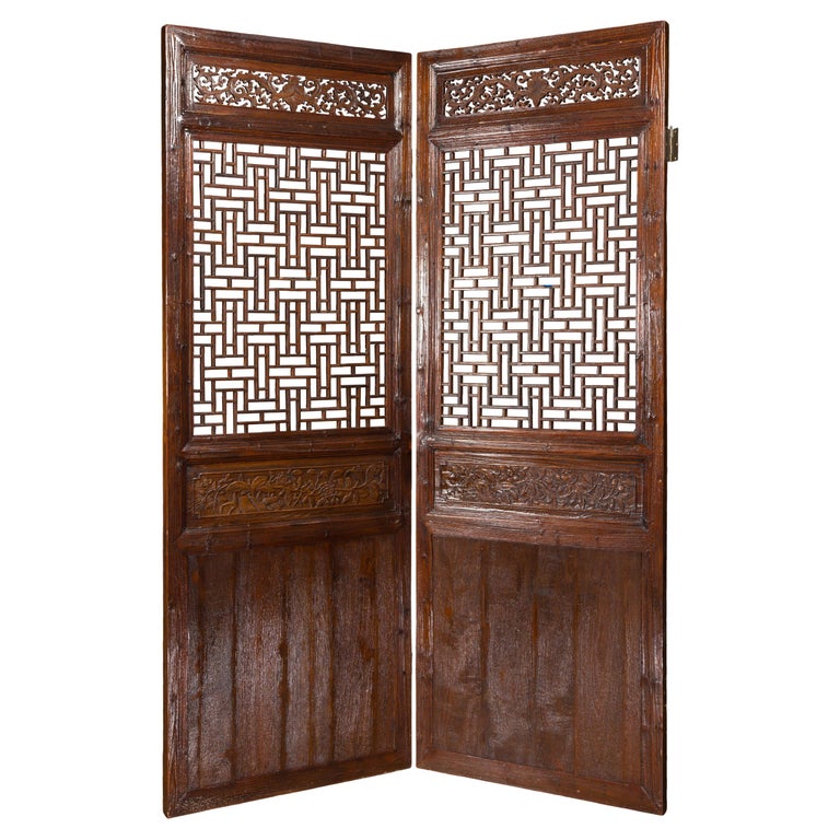Pair of Chinese Qing Dynasty 19th Century Architectural Panels with Fretwork For Sale