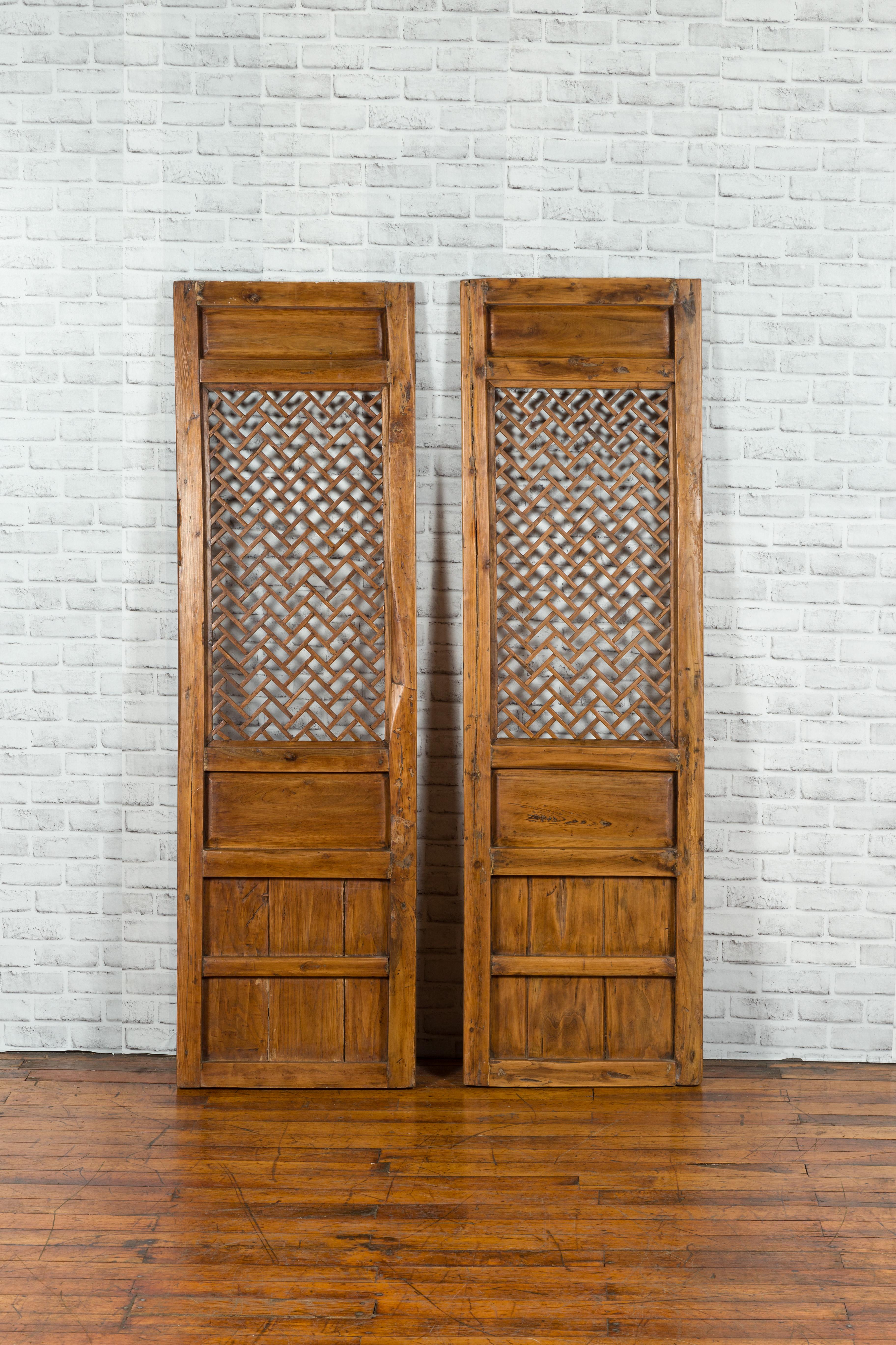 Pair of Chinese Qing Dynasty 19th Century Carved Screens with Fretwork Motifs 11