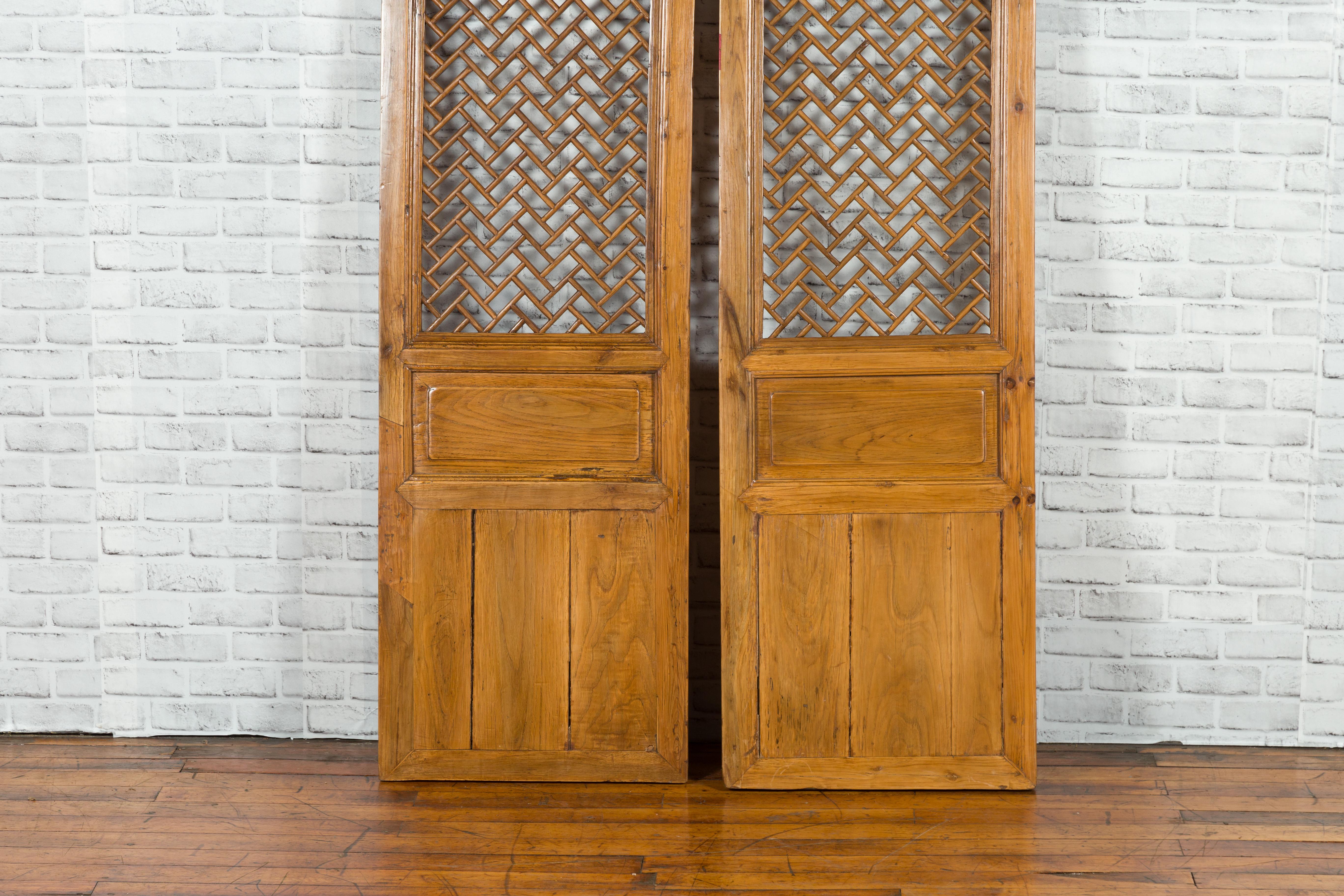 Pair of Chinese Qing Dynasty 19th Century Carved Screens with Fretwork Motifs 1