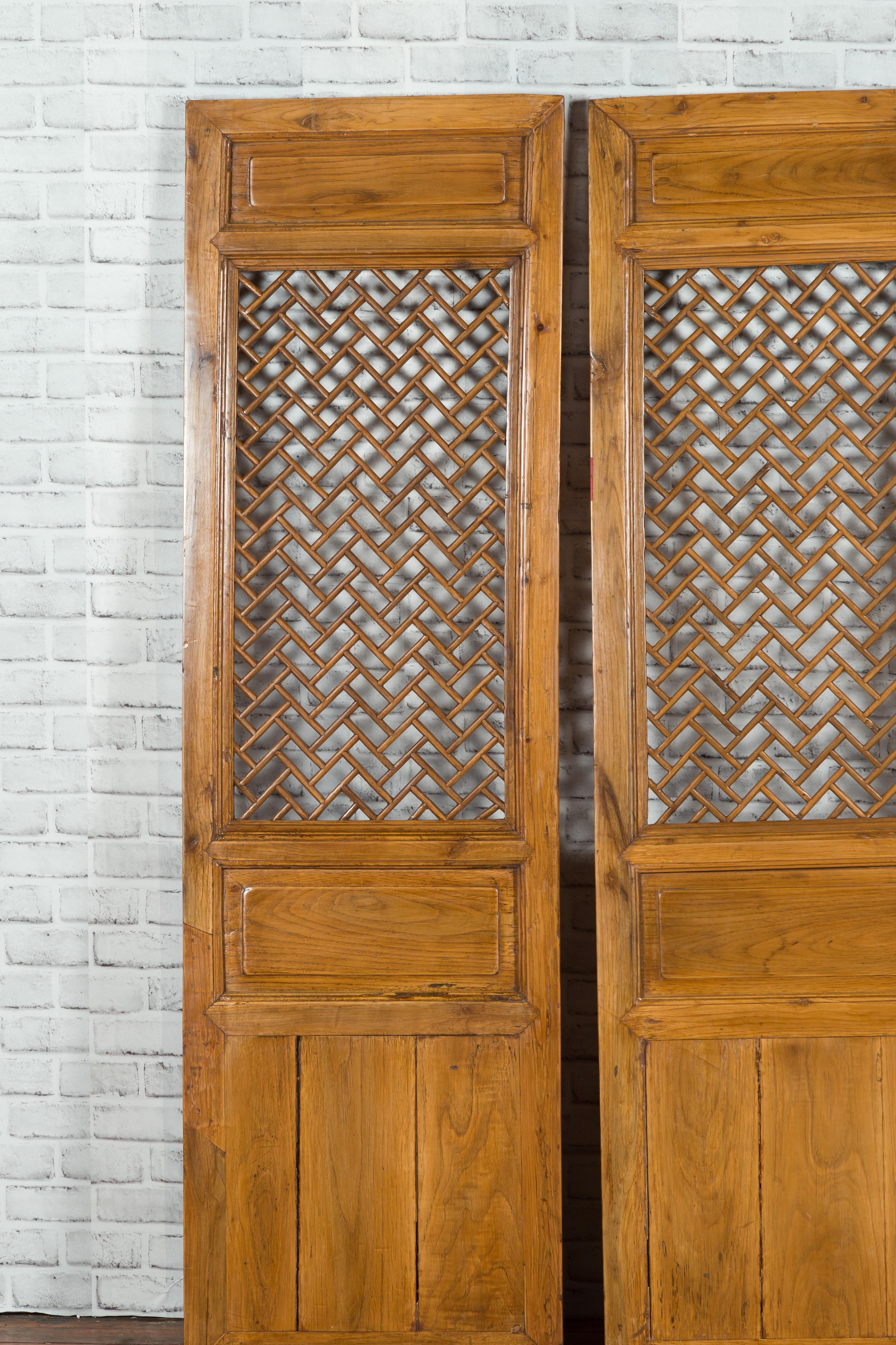 Pair of Chinese Qing Dynasty 19th Century Carved Screens with Fretwork Motifs 2