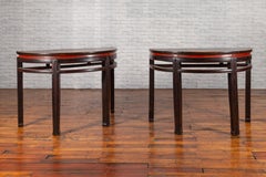 Pair of Chinese Qing Dynasty 19th Century Demilune Tables with Original Lacquer