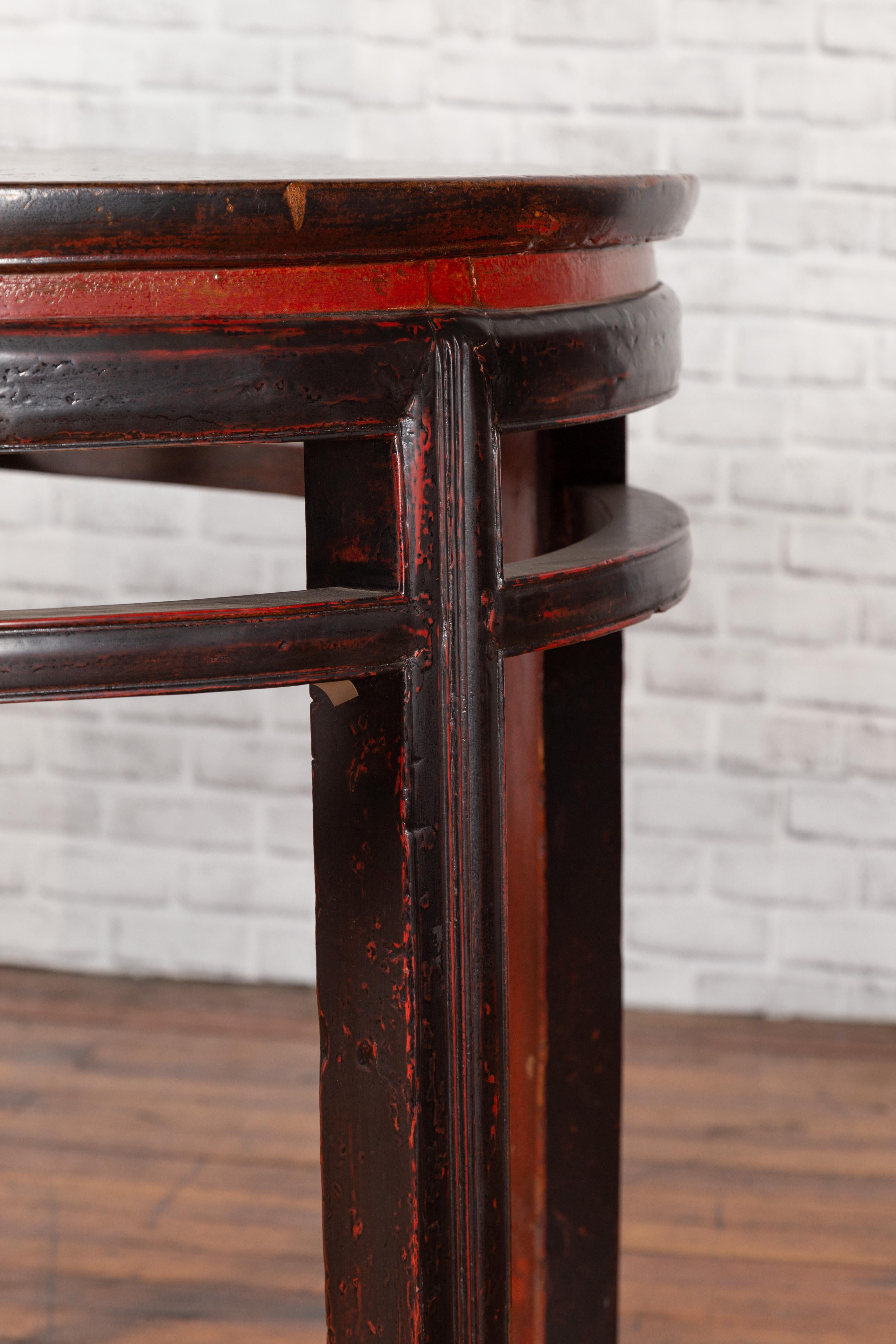 Pair of Chinese Qing Dynasty 19th Century Demilune Tables with Original Lacquer 3