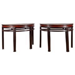 Pair of Chinese Qing Dynasty 19th Century Demilune Tables with Original Lacquer