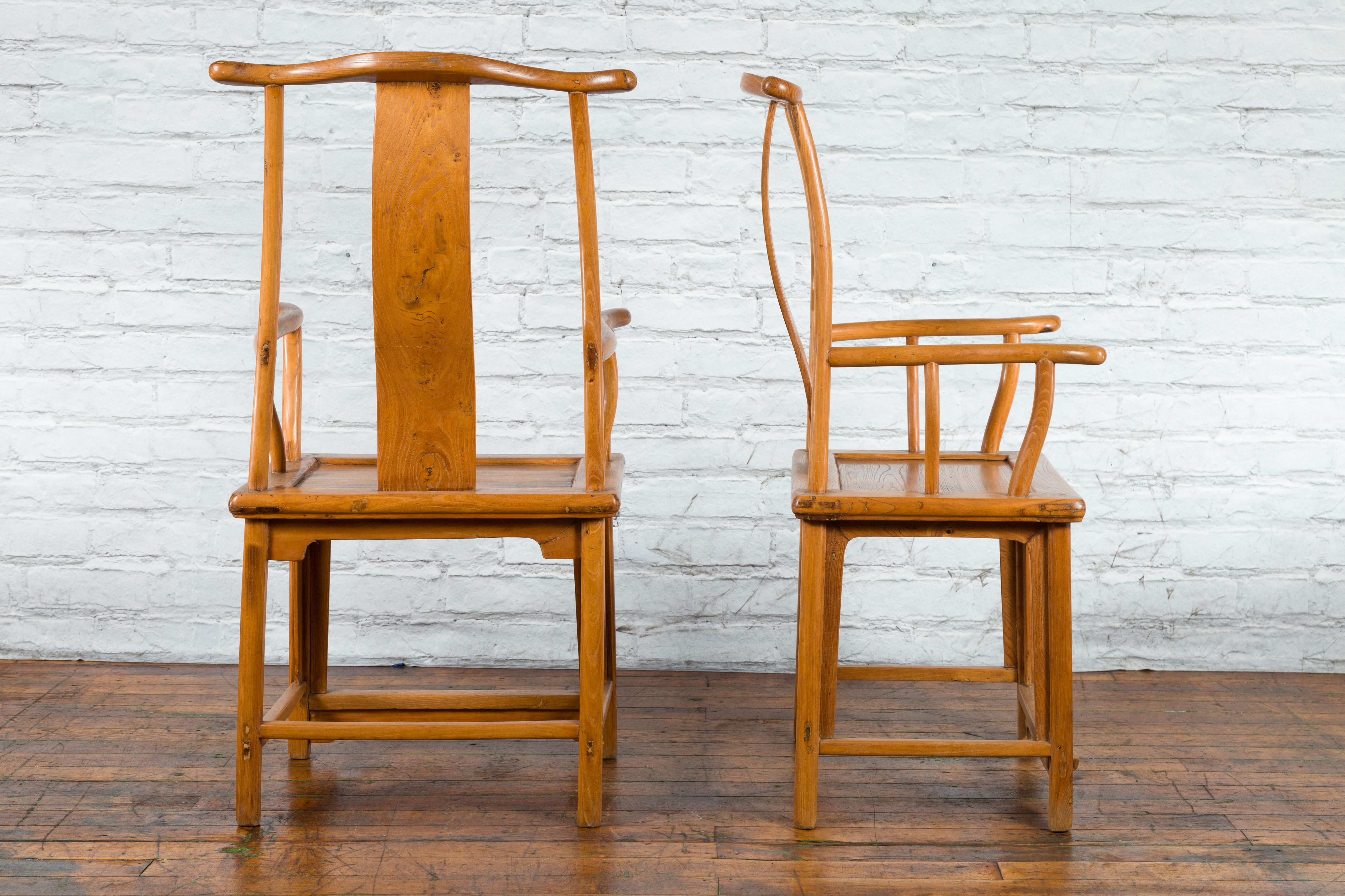 Pair of Chinese Qing Dynasty 19th Century Lamp Hanger Chairs with Natural Patina For Sale 1