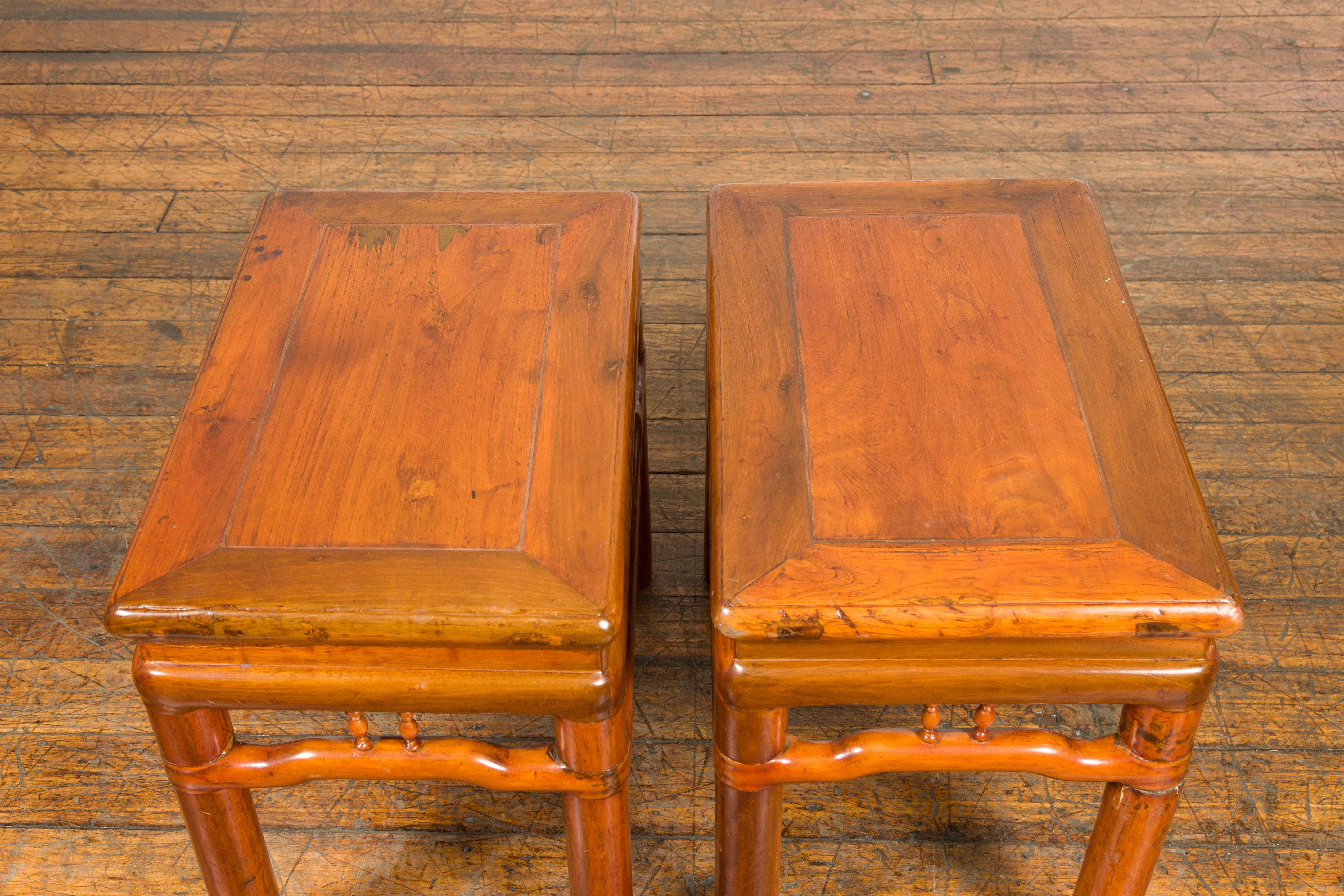Pair of Chinese Qing Dynasty 19th Century Side Tables with Humpback Stretchers For Sale 7