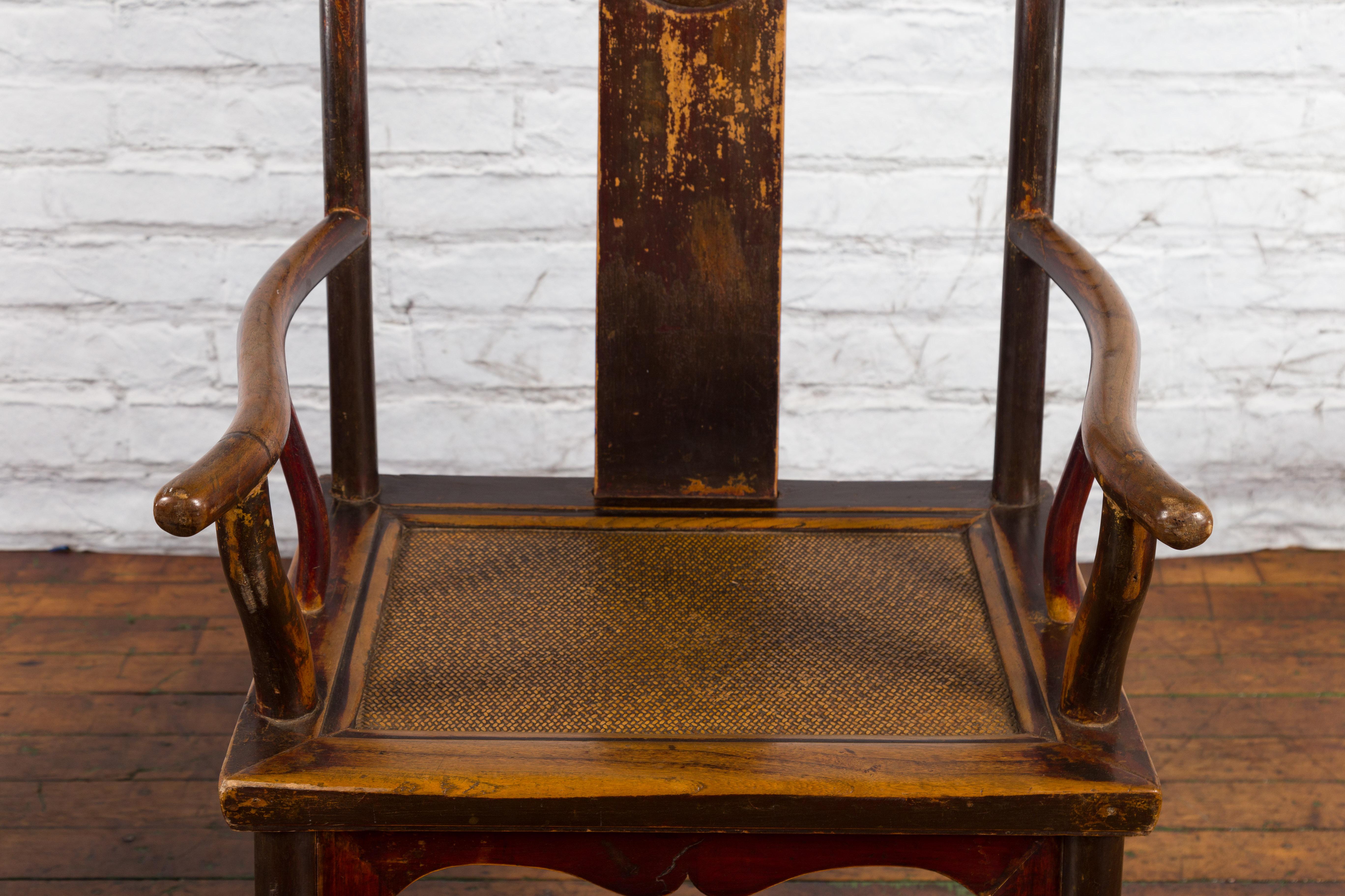 Pair of Chinese Qing Dynasty 19th Century Yoke Back Armchairs with Rattan Seats For Sale 13