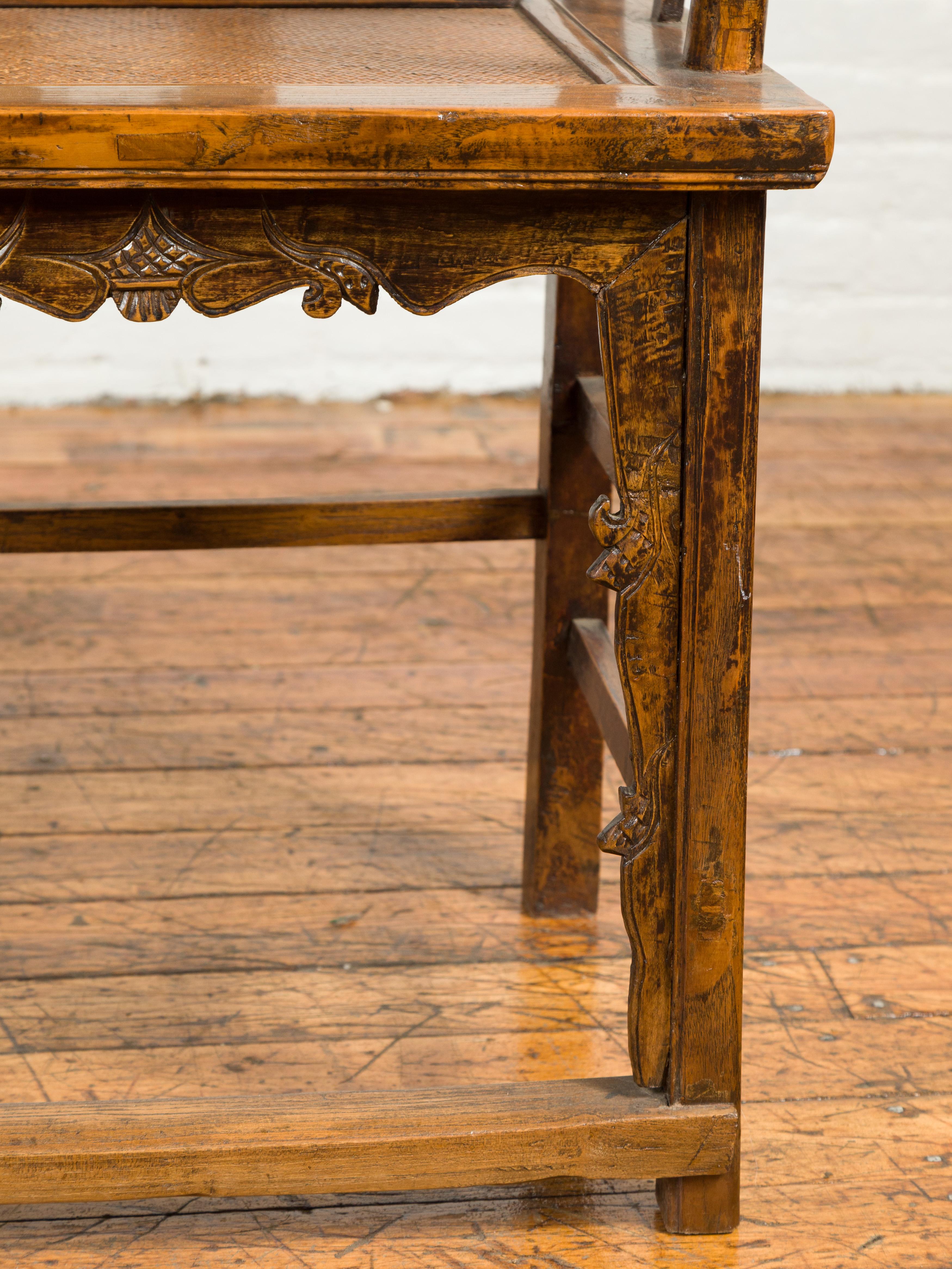 Pair of Chinese Qing Dynasty 19th Century Yoke Back Armchairs with Rattan Seats For Sale 3