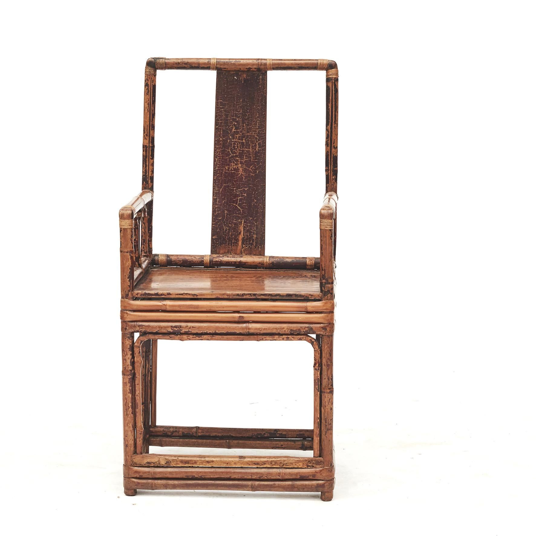 Lacquered Pair of Chinese Qing Dynasty Bamboo Chairs For Sale