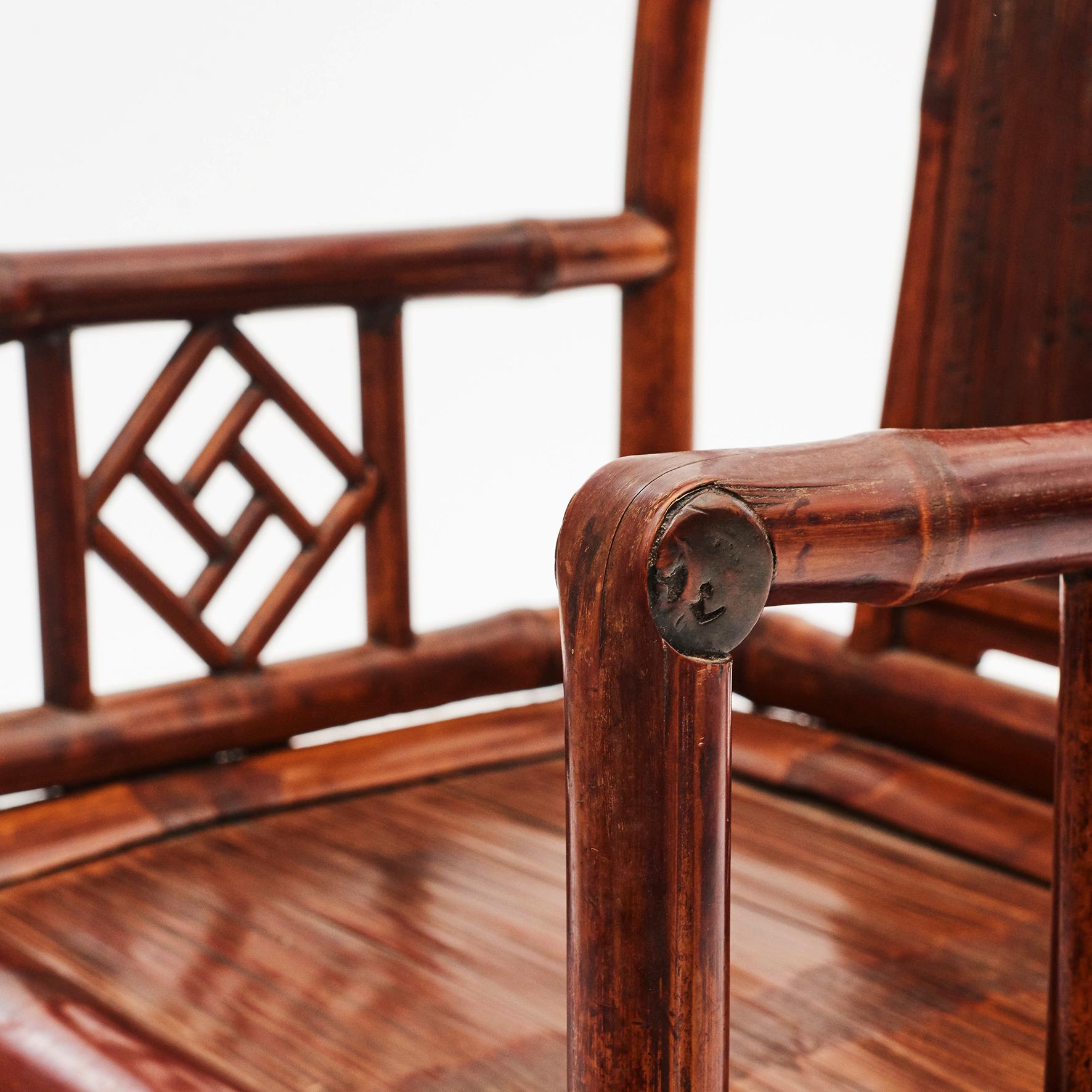 Pair of Chinese Qing Dynasty Bamboo Chairs with Calligraphy For Sale 1