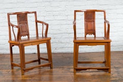 Pair of Qing Dynasty Carved and Lacquered Elmwood Armchairs