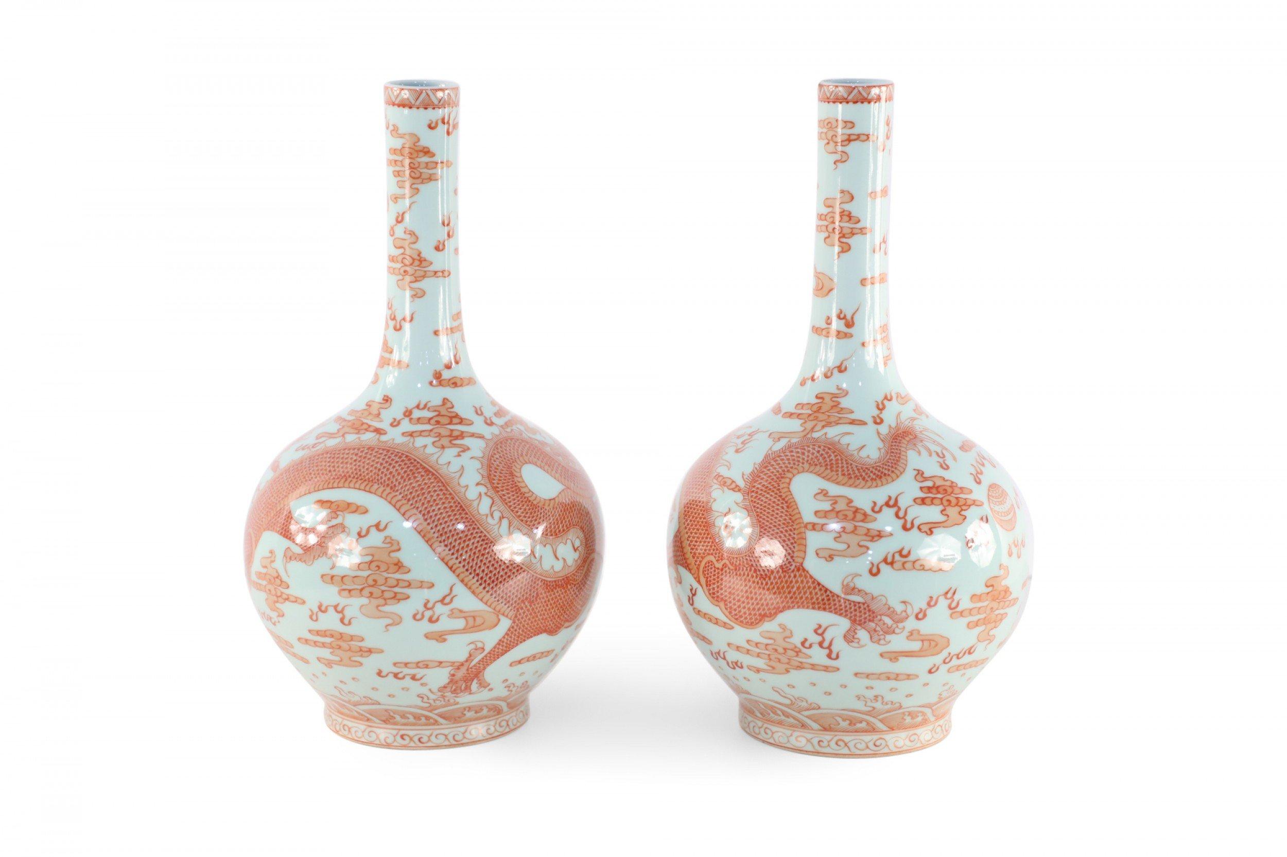 Pair of Chinese Qing Dynasty Gray and Alum Red Dragon Motif Porcelain Vases 3