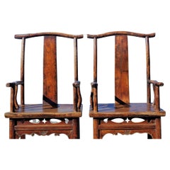 Sillones con gorro de funcionario de madera noble de la dinastía Qing china del siglo XIX
