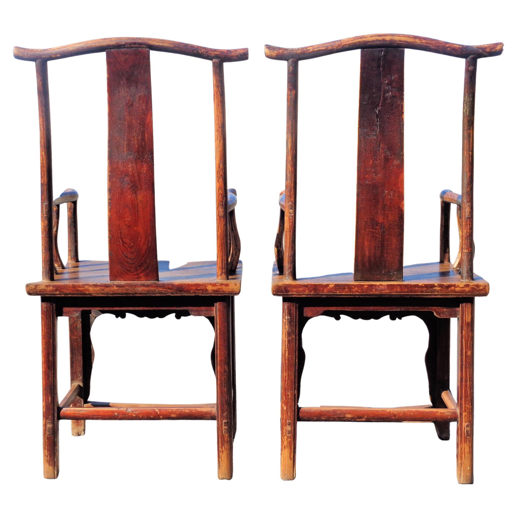 19th C. Chinese Qing Dynasty Hardwood Official's Cap Armchairs  For Sale 2