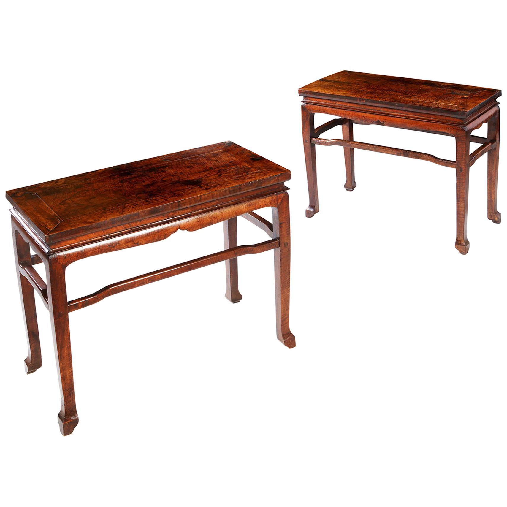 Pair of Chinese Qing Dynasty Longyanmu Side Tables For Sale