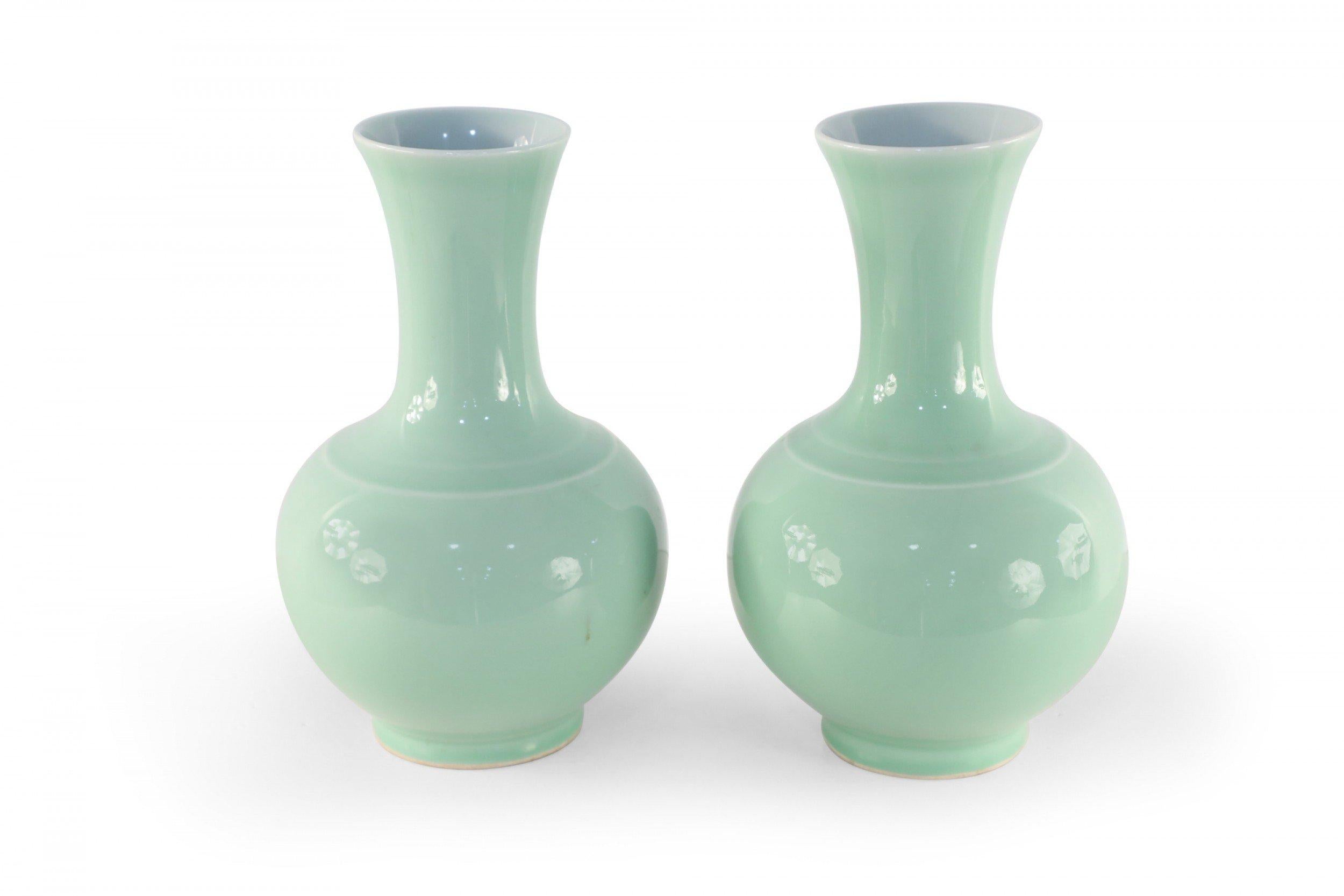 Chinese Export Pair of Chinese Qing Style Mint Green Glazed Globular Porcelain Vases For Sale