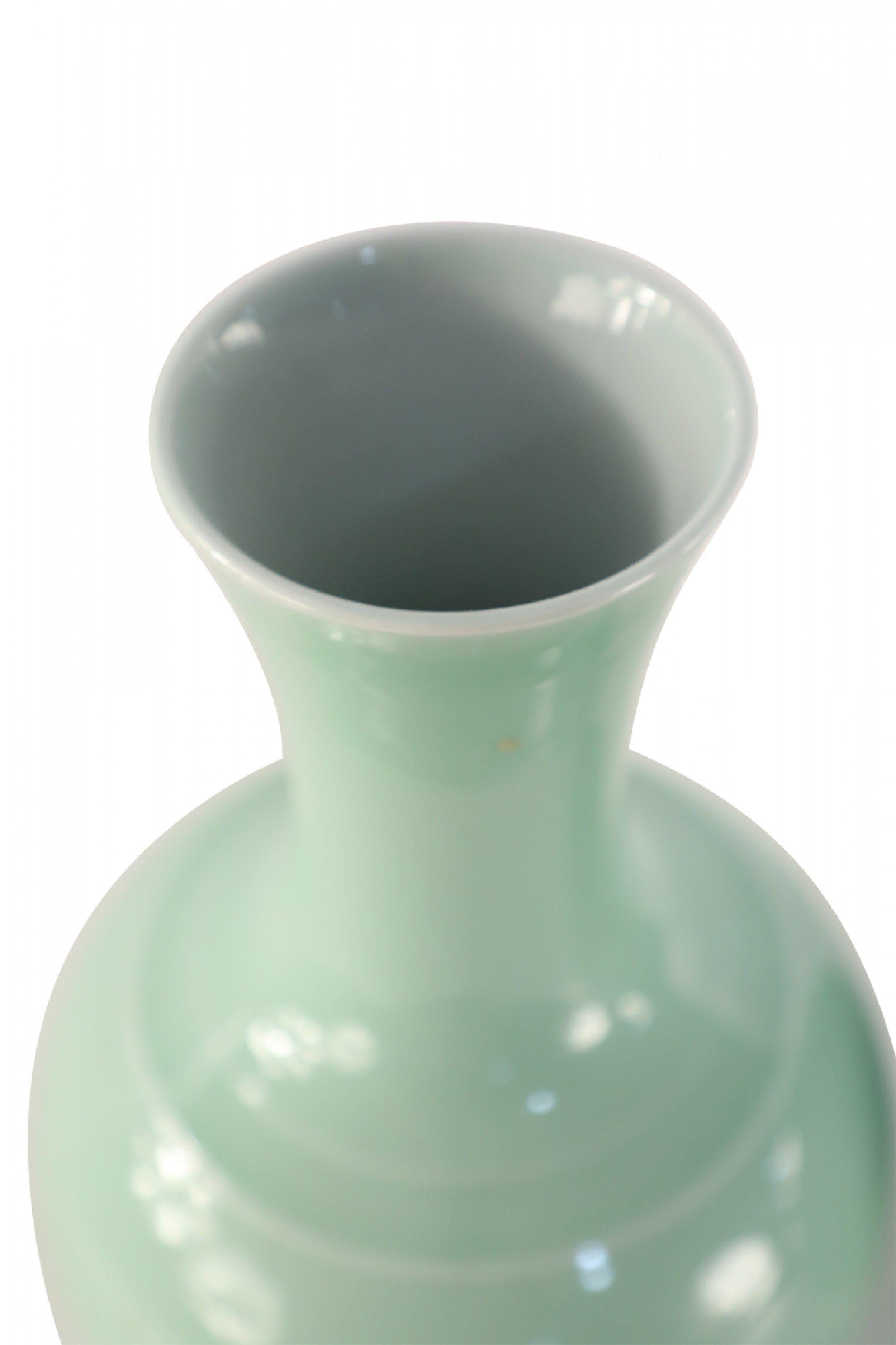Pair of Chinese Qing Style Mint Green Glazed Globular Porcelain Vases For Sale 1