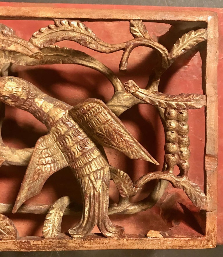 Pair of Chinese Qing Dynasty Openwork Wall Hanging Giltwood Carvings