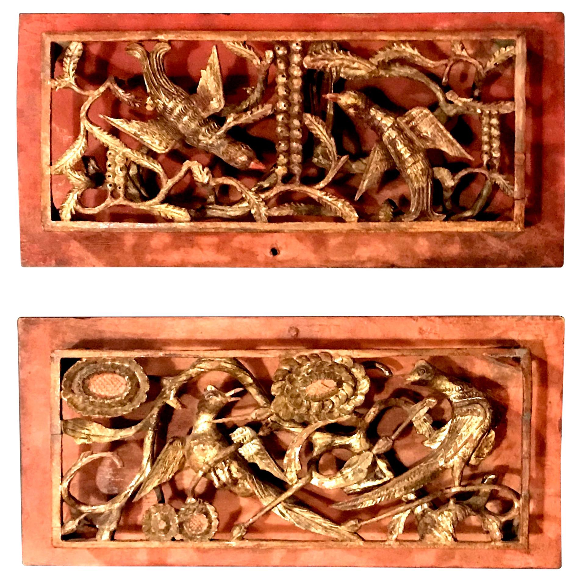 Pair of Chinese Qing Dynasty Openwork Wall Hanging Giltwood Carvings