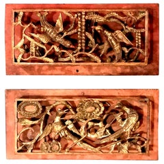 Pair of Chinese Qing Dynasty Openwork Wall Hanging Giltwood Carvings