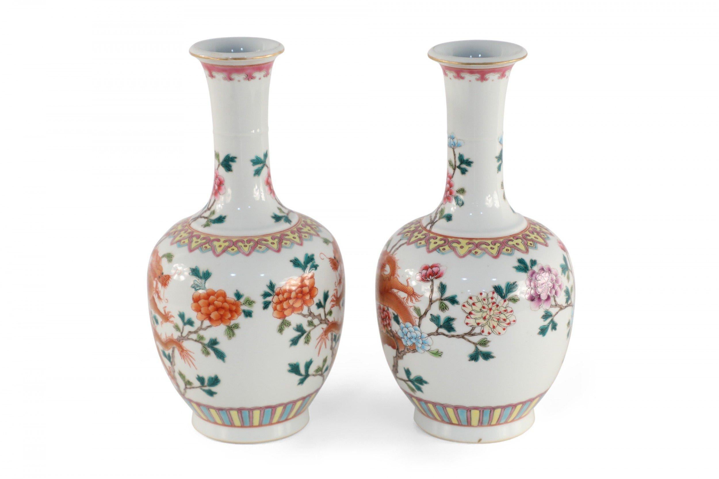 18th Century and Earlier Pair of Chinese Qing Dynasty Orange Dragon and Floral Motif Porcelain Vases