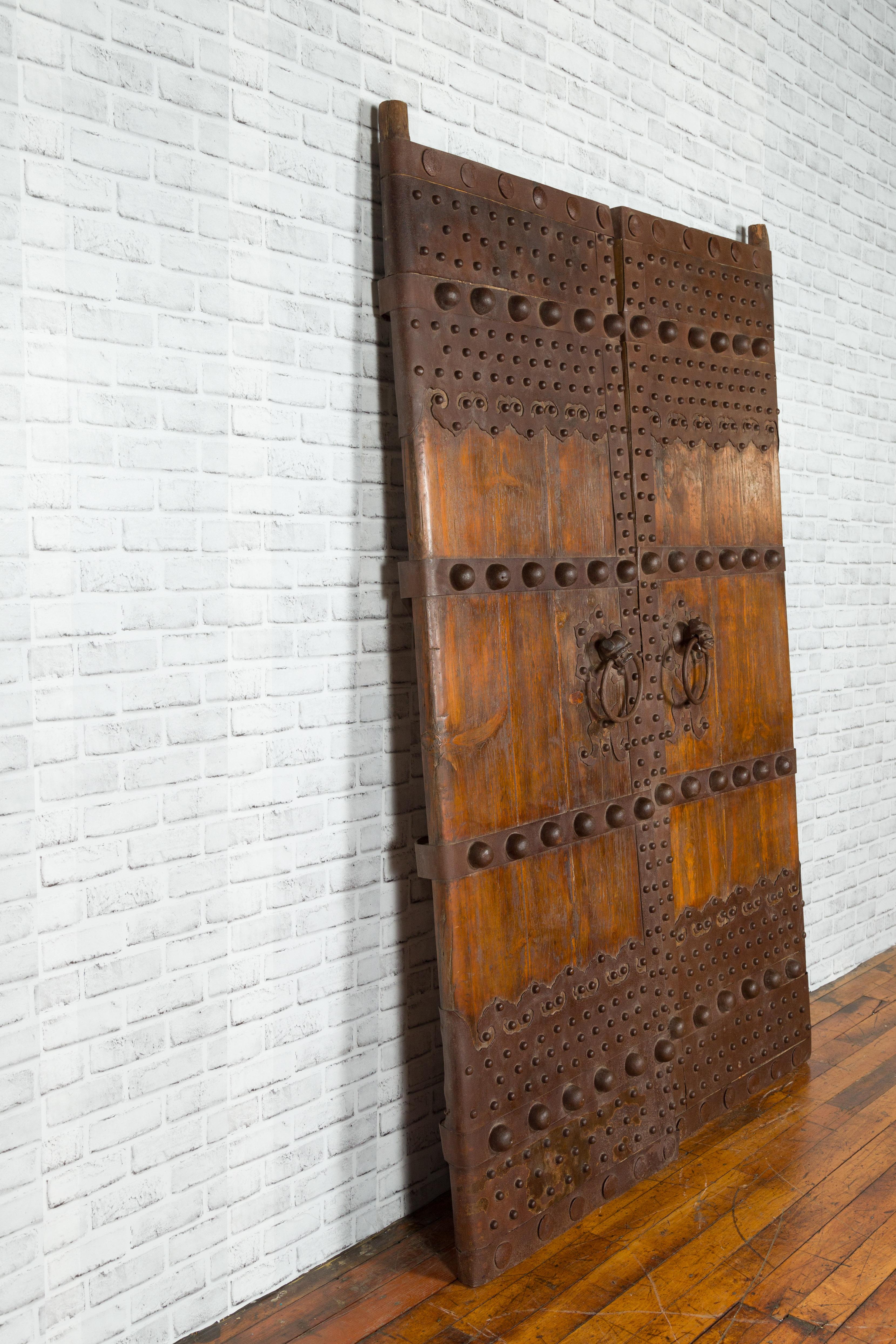 Pair of Chinese Qing Dynasty Palace Doors with Iron Hardware and Dark Patina 3