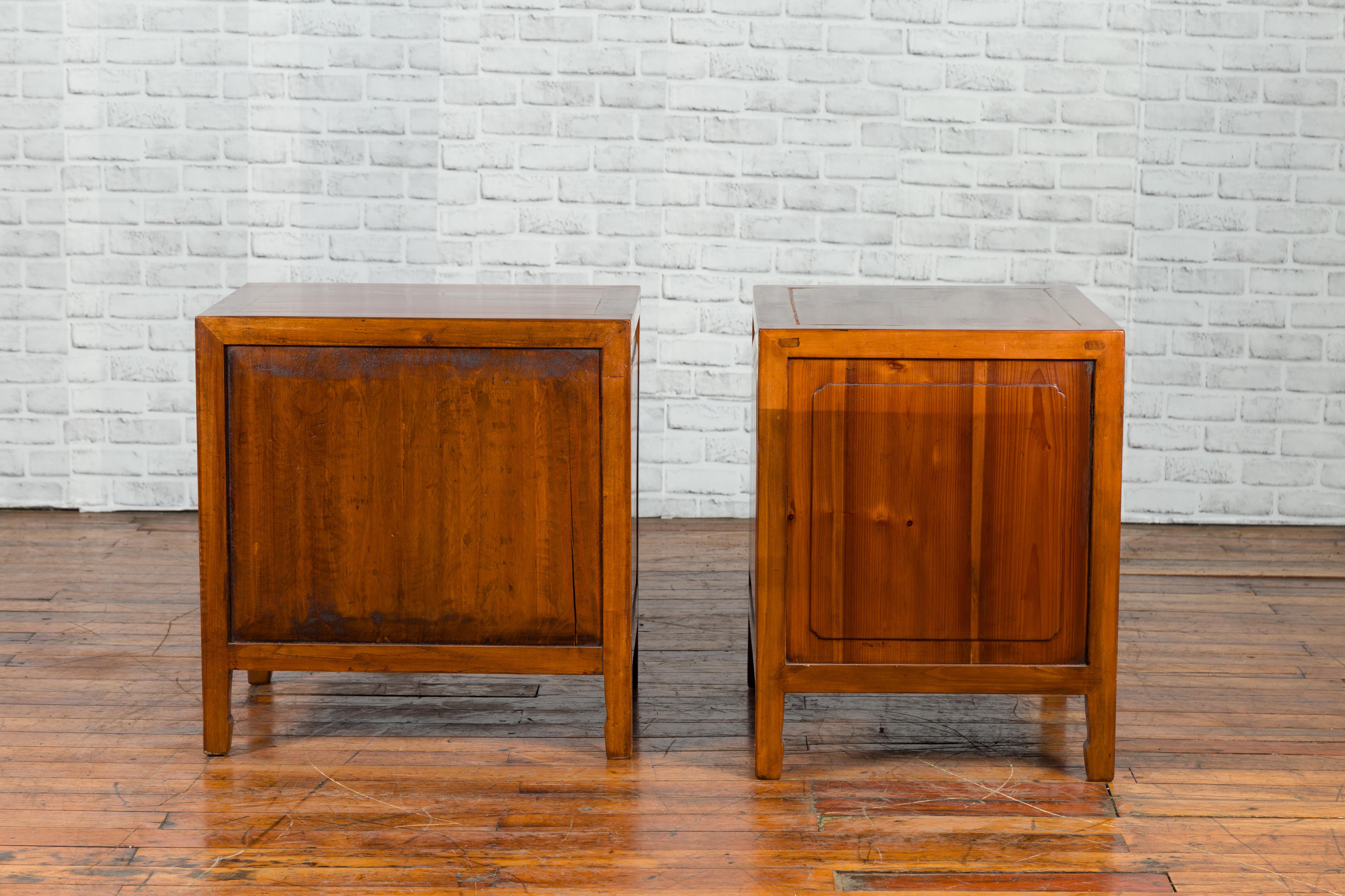 Pair of Chinese Qing Dynasty Period Natural Elm Low Cabinets with Three Drawers 6